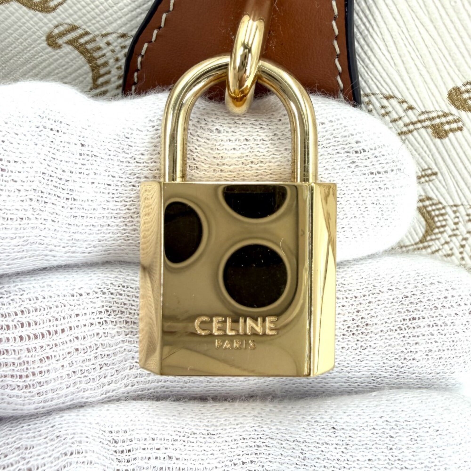 Celine Brown White Coated Canvas Shoulder Bag (Pre-Owned)