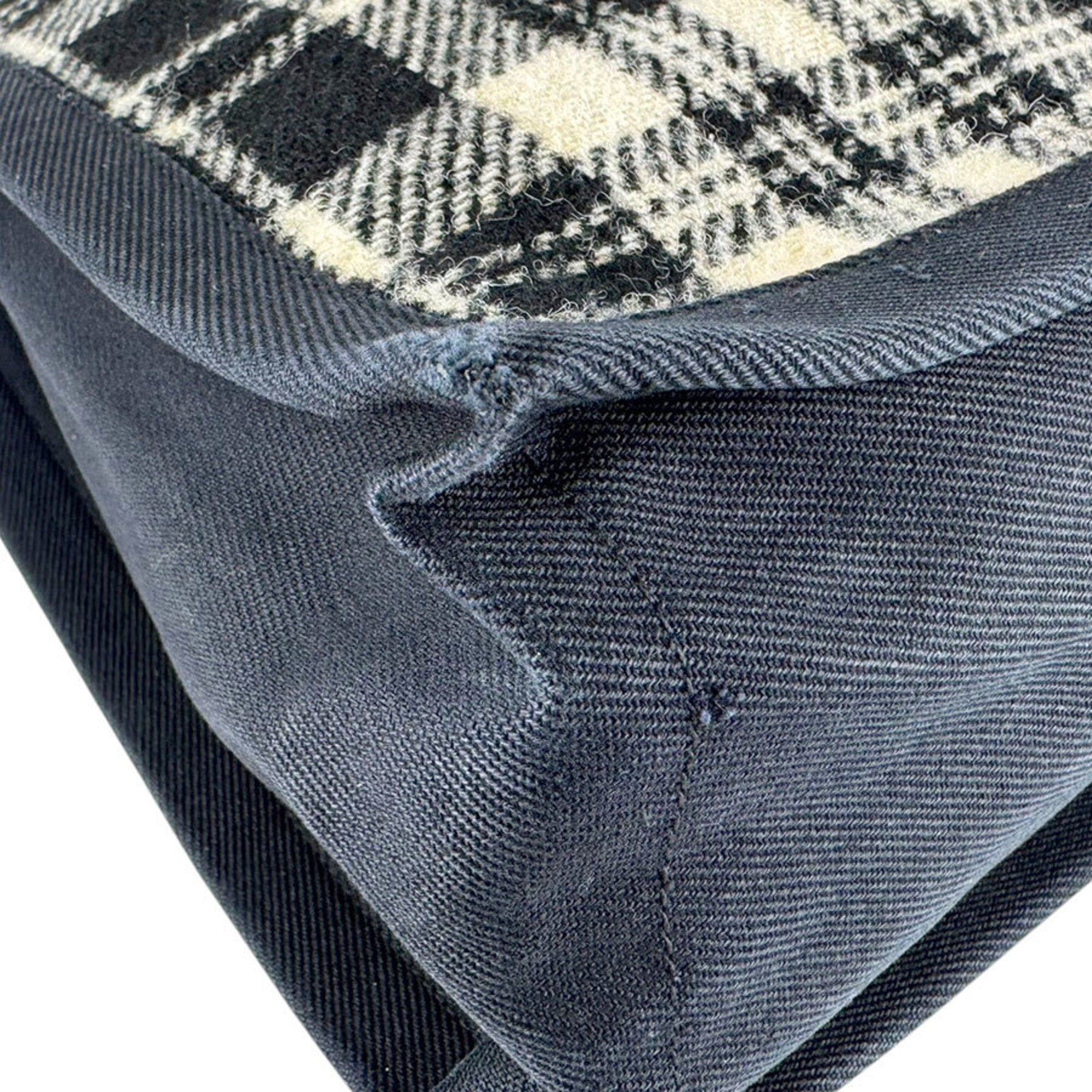 Saint Laurent Black White Leather Cotton Handbag Tote Bag (Pre-Owned)