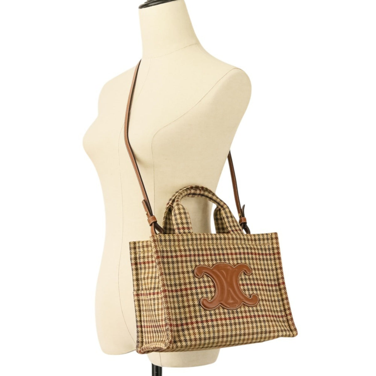 Celine Beige Brown Tweed Handbag Shoulder Bag (Pre-Owned)