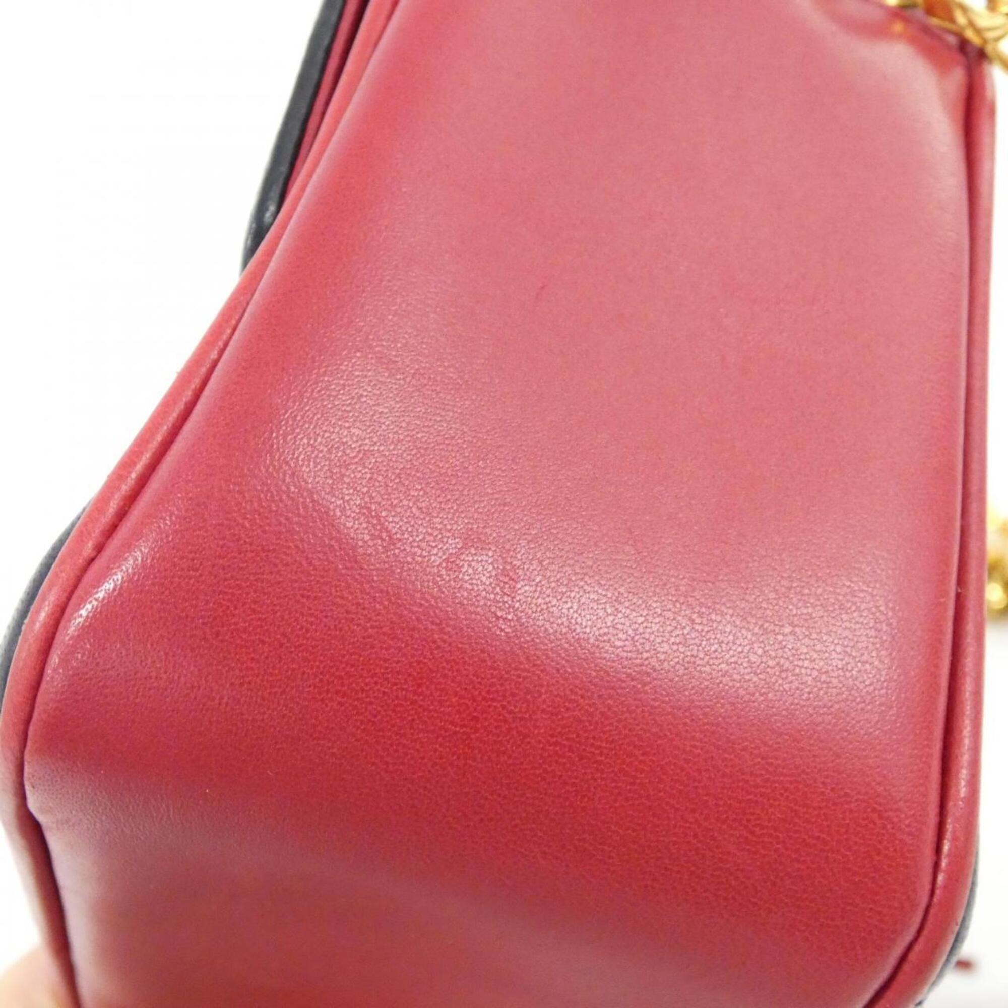 Chanel Navy Red Color Leather Shoulder Bag (Pre-Owned)