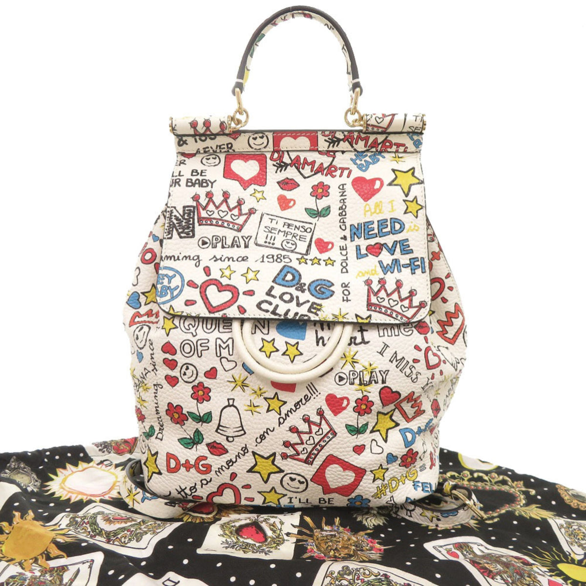 Dolce & Gabbana Sicily Multi-Color White Leather Backpack (Pre-Owned)