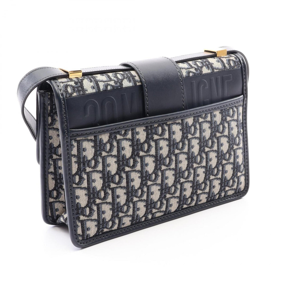 Christian Dior Beige Navy Canvas Leather Handbag Shoulder Bag (Pre-Owned)