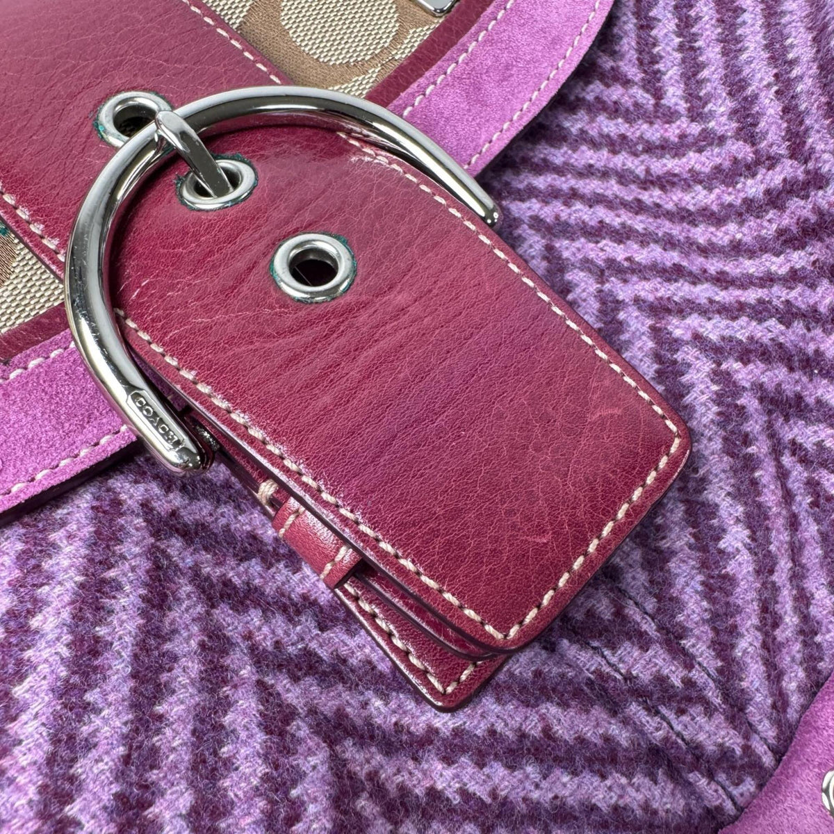 Coach Purple Suede Wool Jacquard Patent Leather Handbag (Pre-Owned)