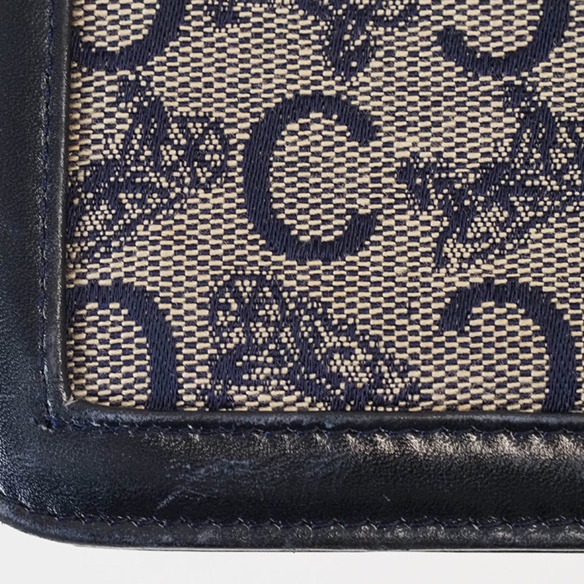 Celine Beige Navy Canvas Leather Shoulder Bag (Pre-Owned)