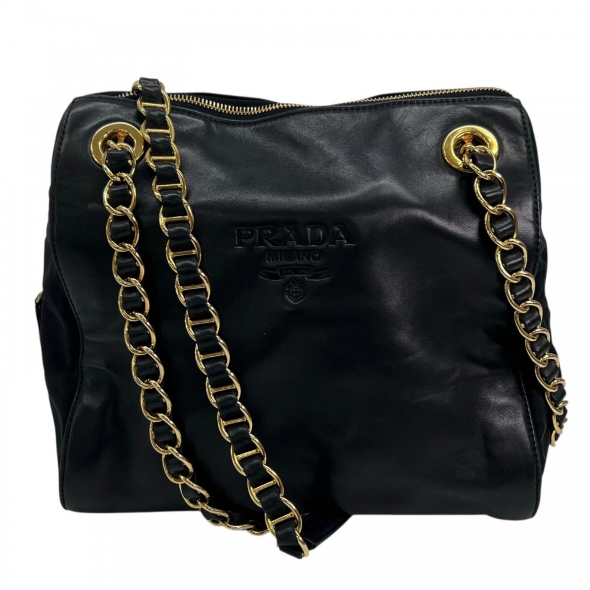 Prada Dark Navy White Leather Shoulder Bag (Pre-Owned)