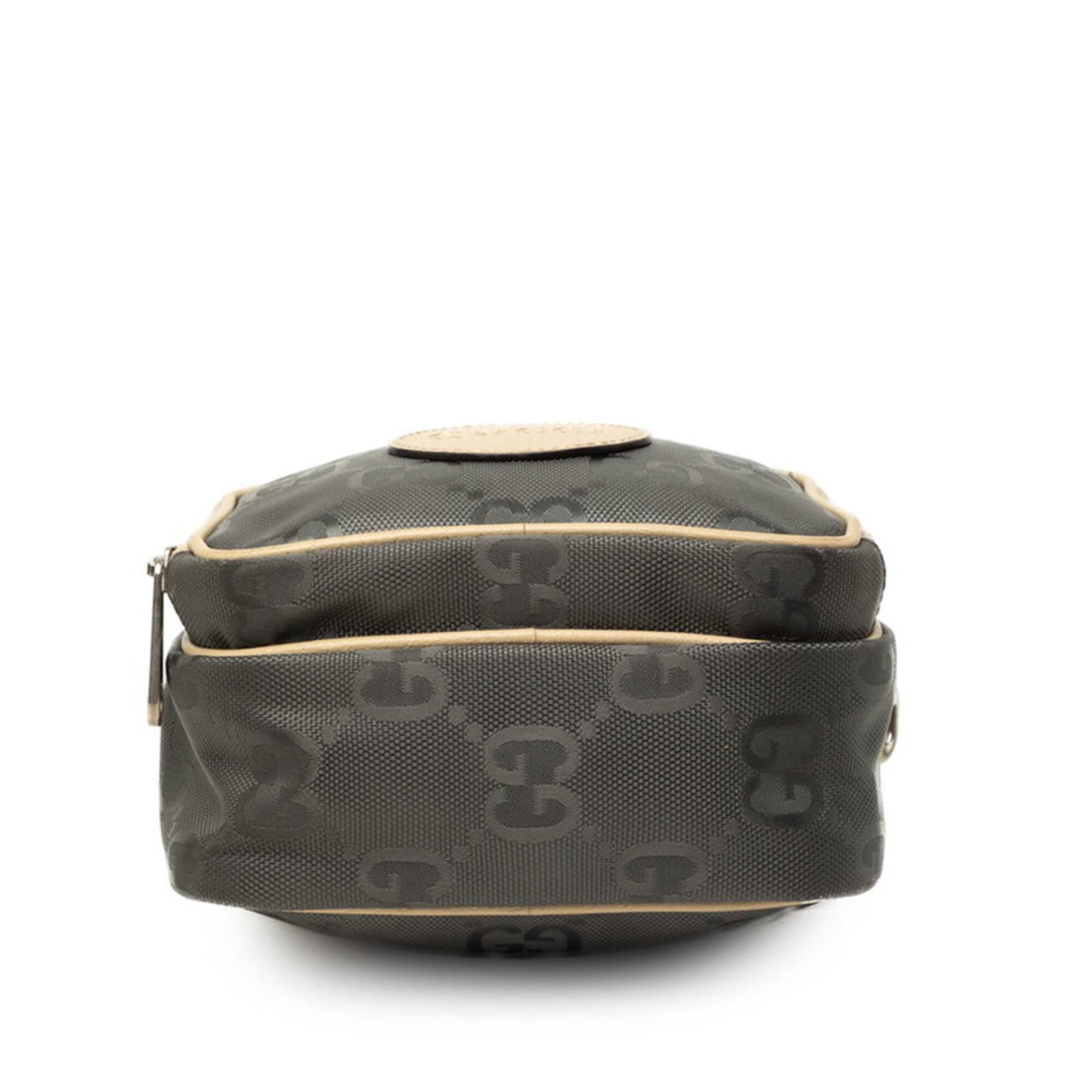 Gucci Gray Beige Nylon Leather Handbag Shoulder Bag (Pre-Owned)