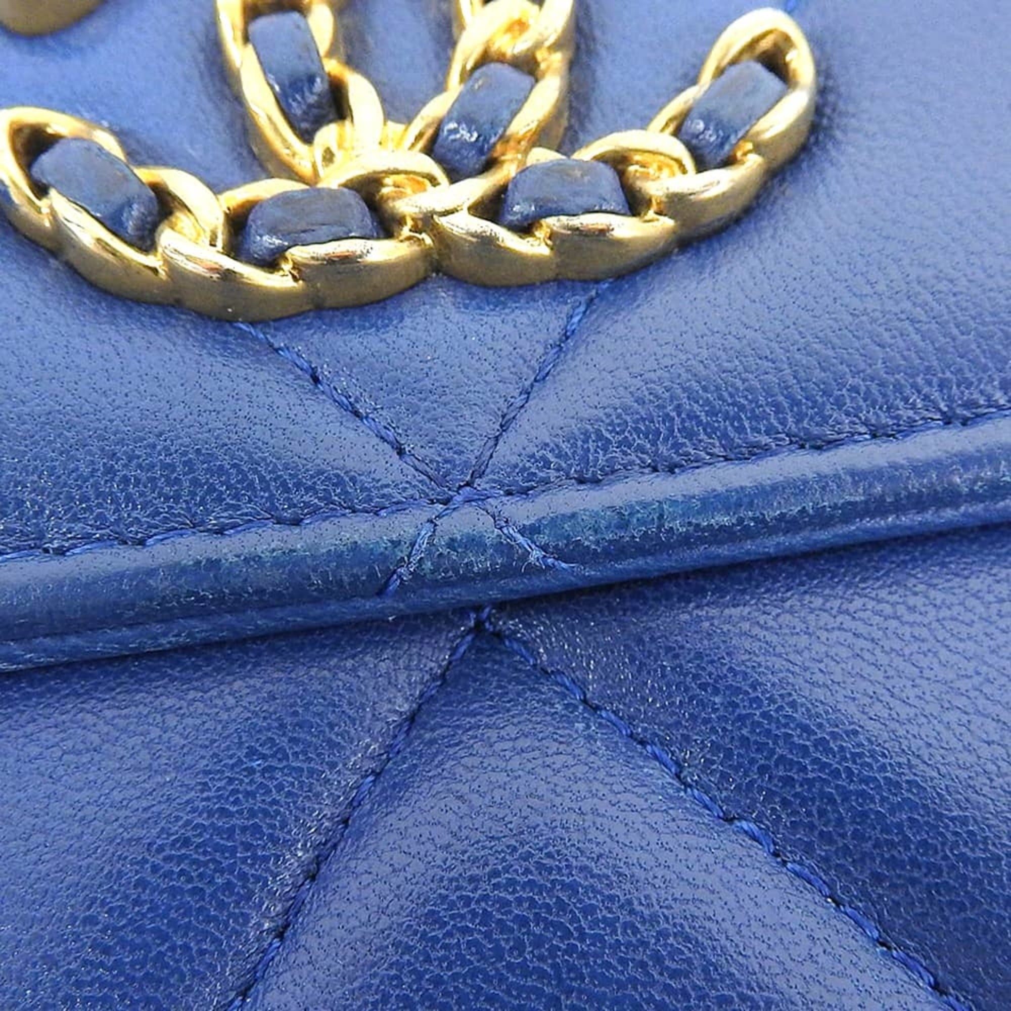 Chanel Blue Leather Long Wallet (Bi-Fold) (Pre-Owned)