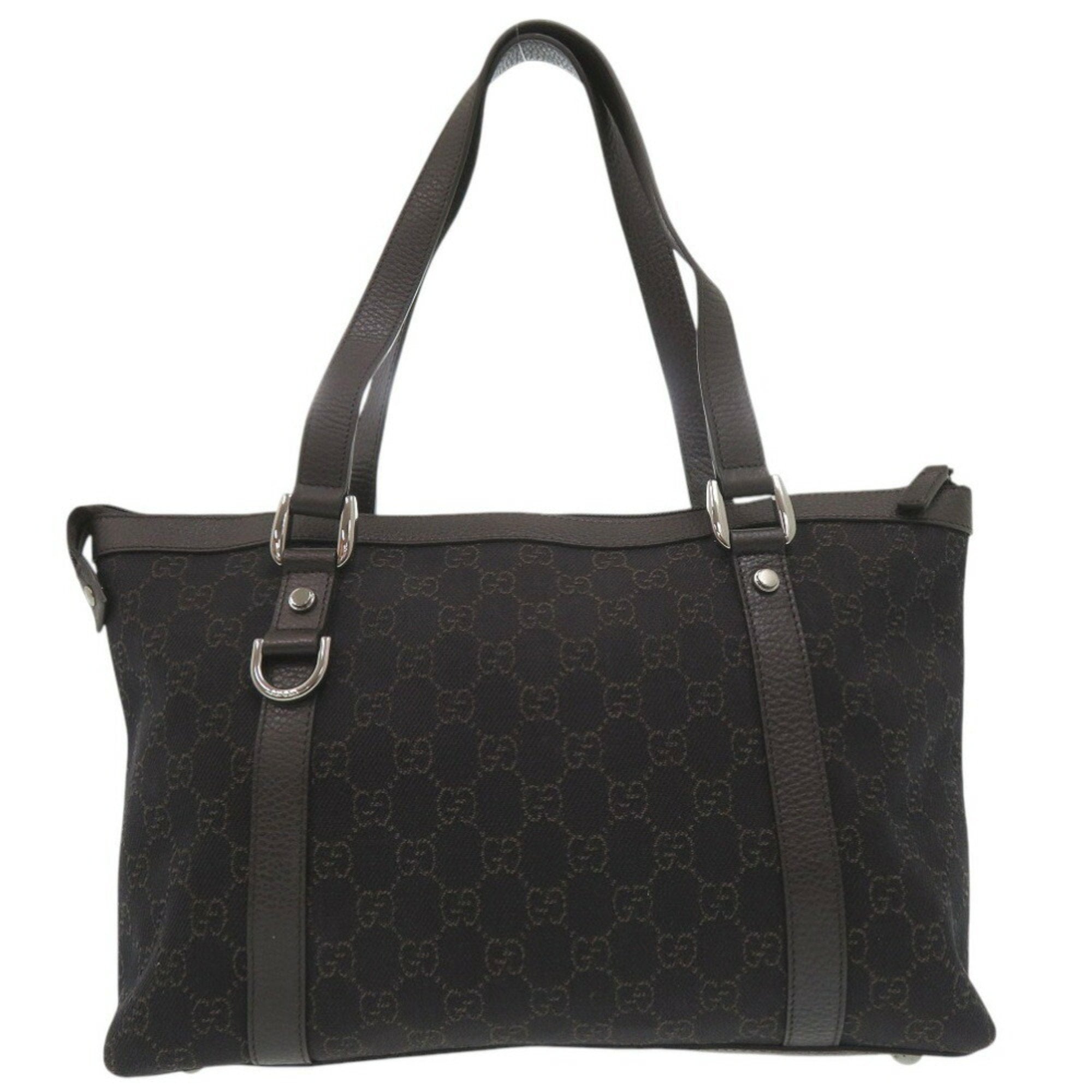 Gucci Dark Brown Canvas Leather Tote Bag (Pre-Owned)
