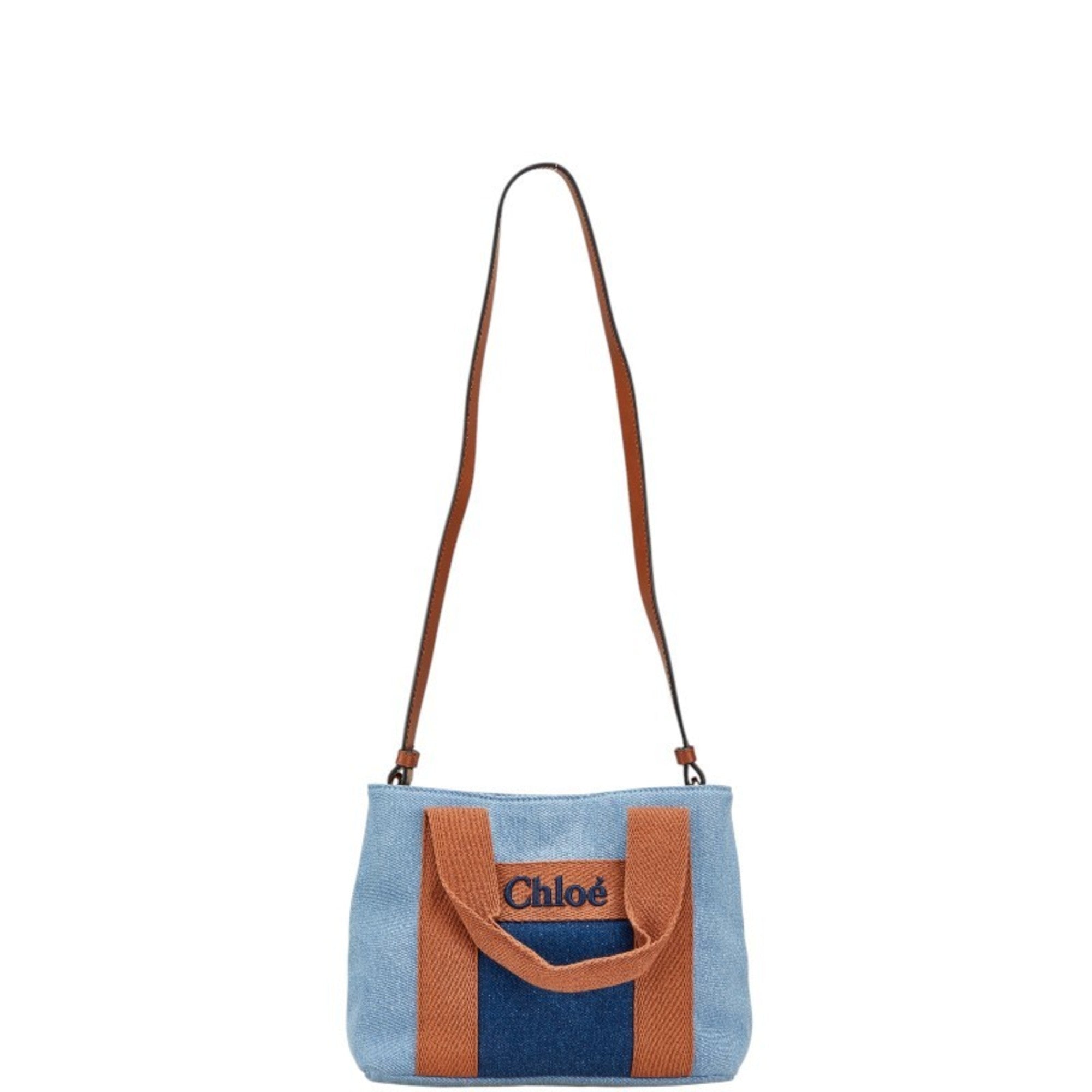 Chloé Blue Brown Cotton Handbag Shoulder Bag (Pre-Owned)