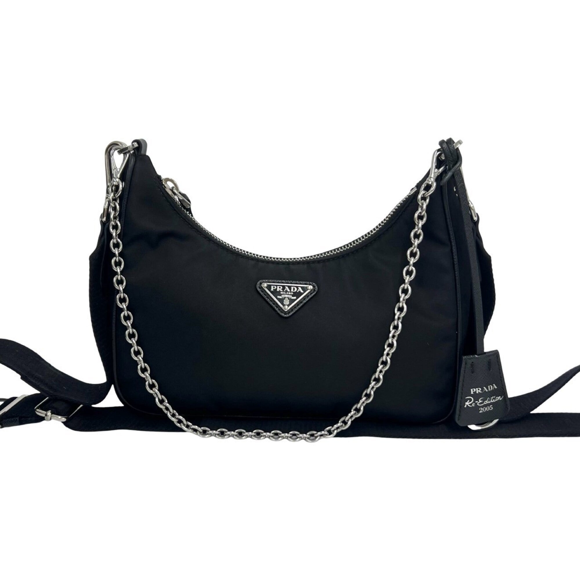 Prada Black Nylon Leather Pouch Shoulder Bag (Pre-Owned)