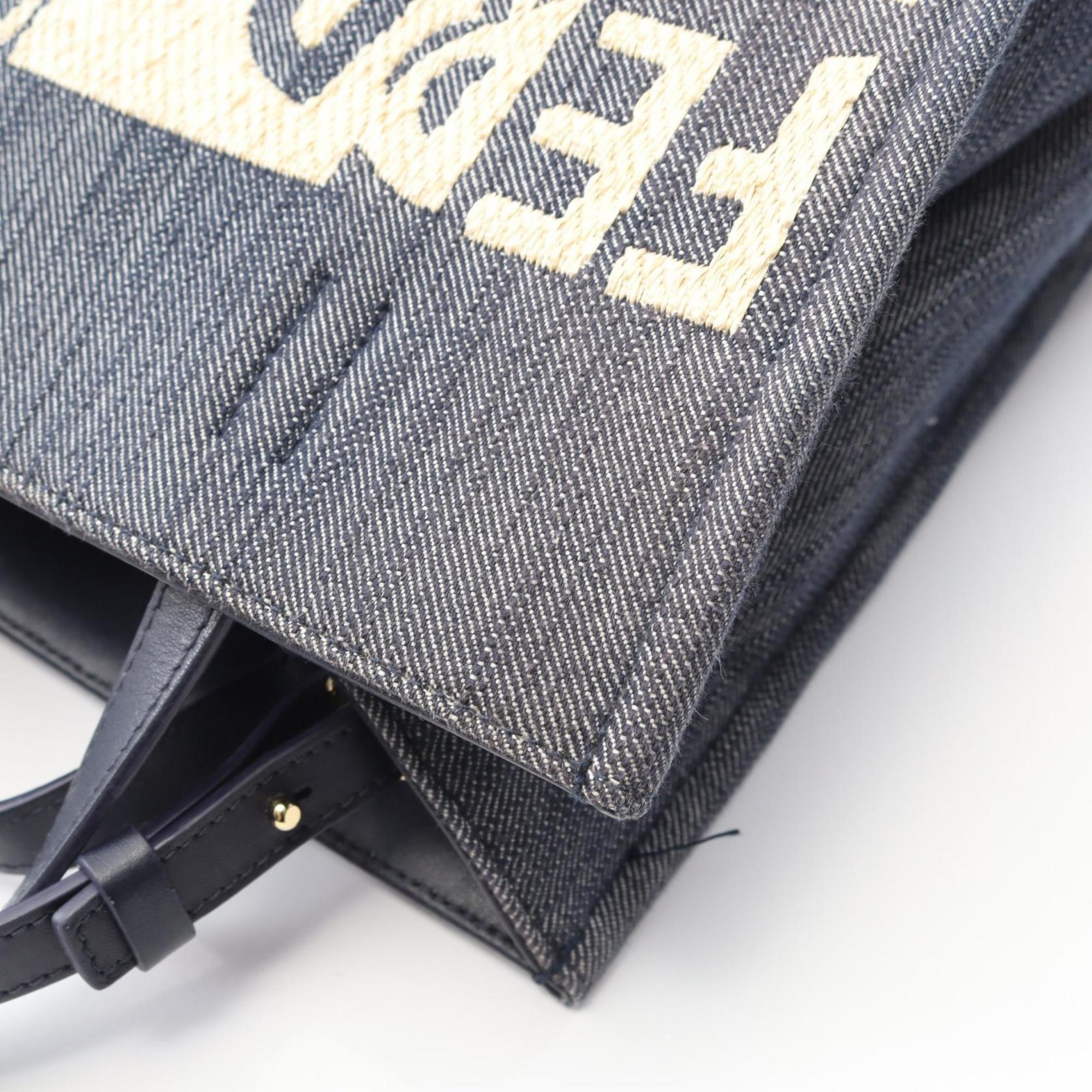 Salvatore Ferragamo Navy Denim Leather Handbag (Pre-Owned)