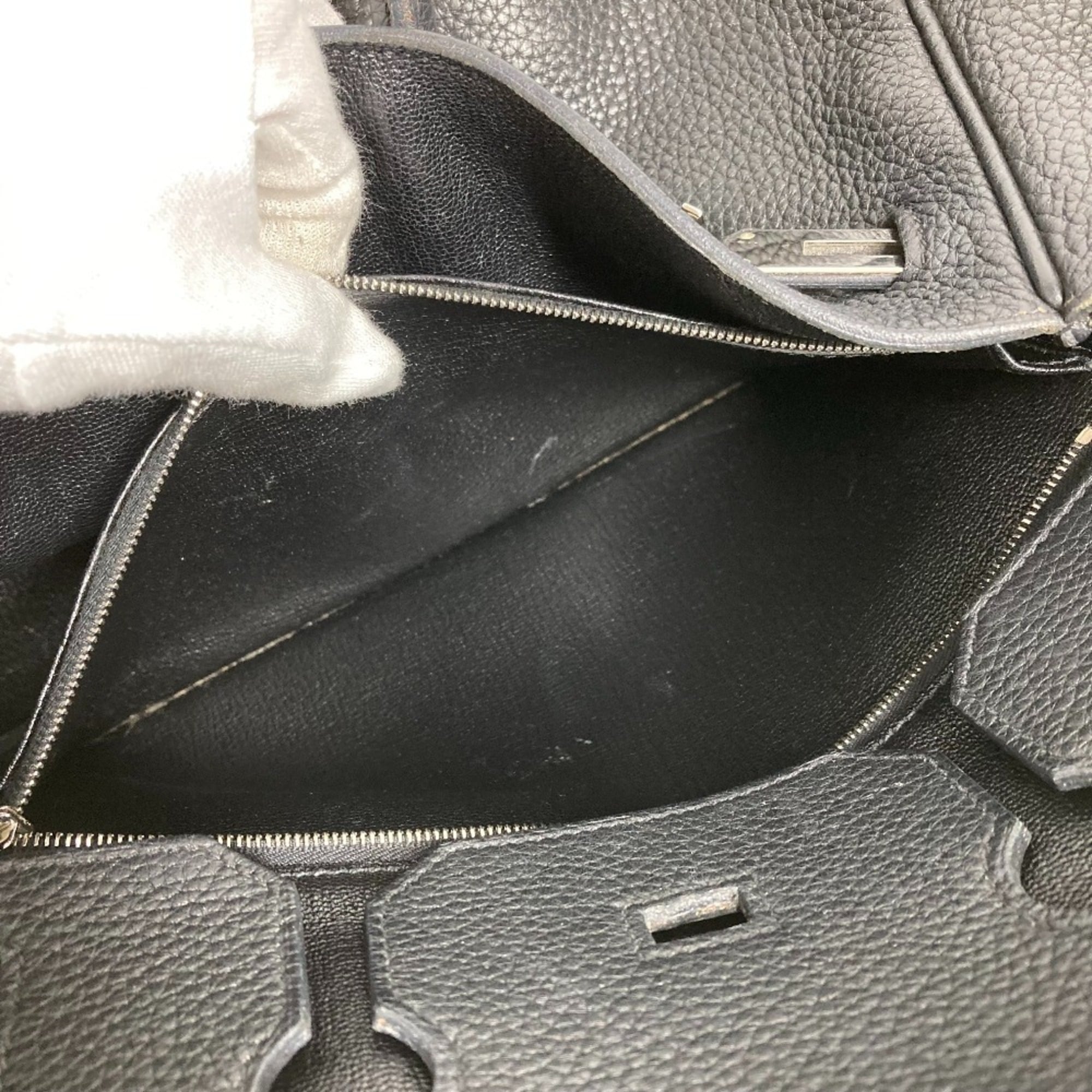 Hermes Birkin Black Leather Handbag Tote Bag (Pre-Owned)