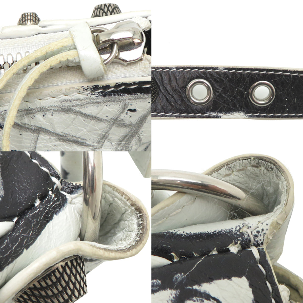 Balenciaga Black White Leather Shoulder Bag (Pre-Owned)