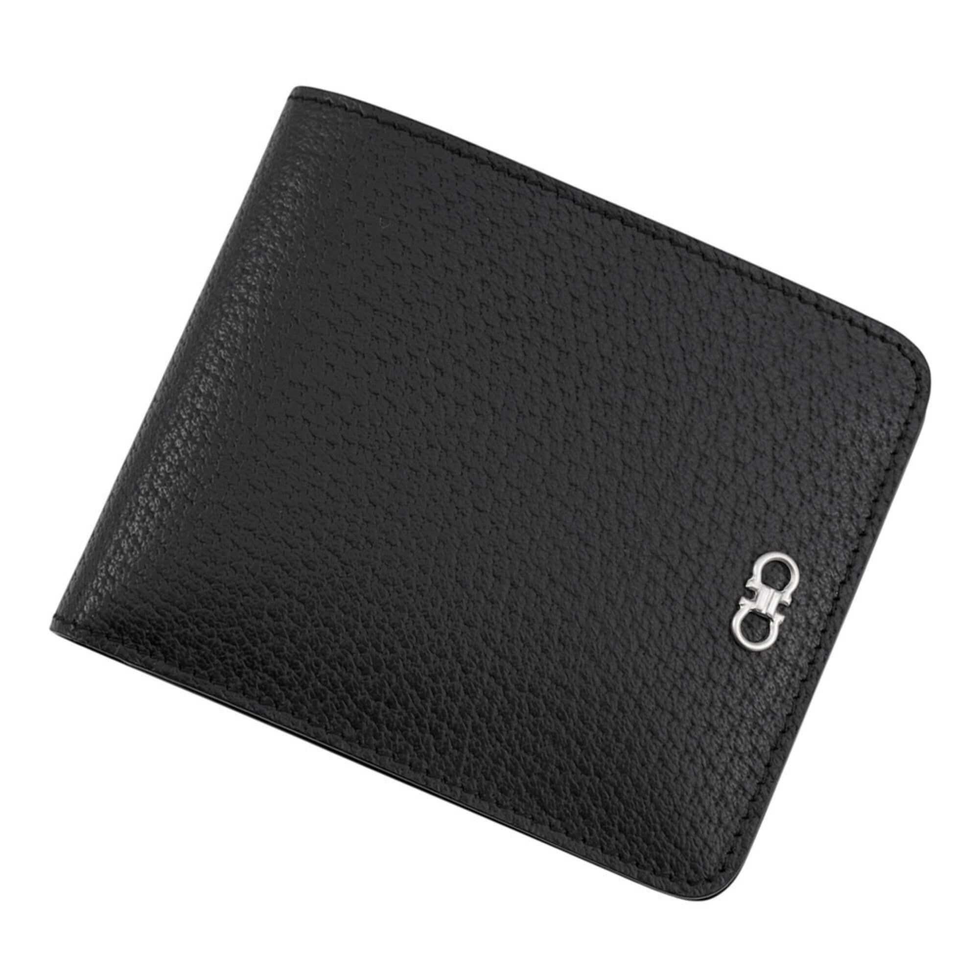 Salvatore Ferragamo Gancini Black Leather Wallet (Bi-Fold) (Pre-Owned)