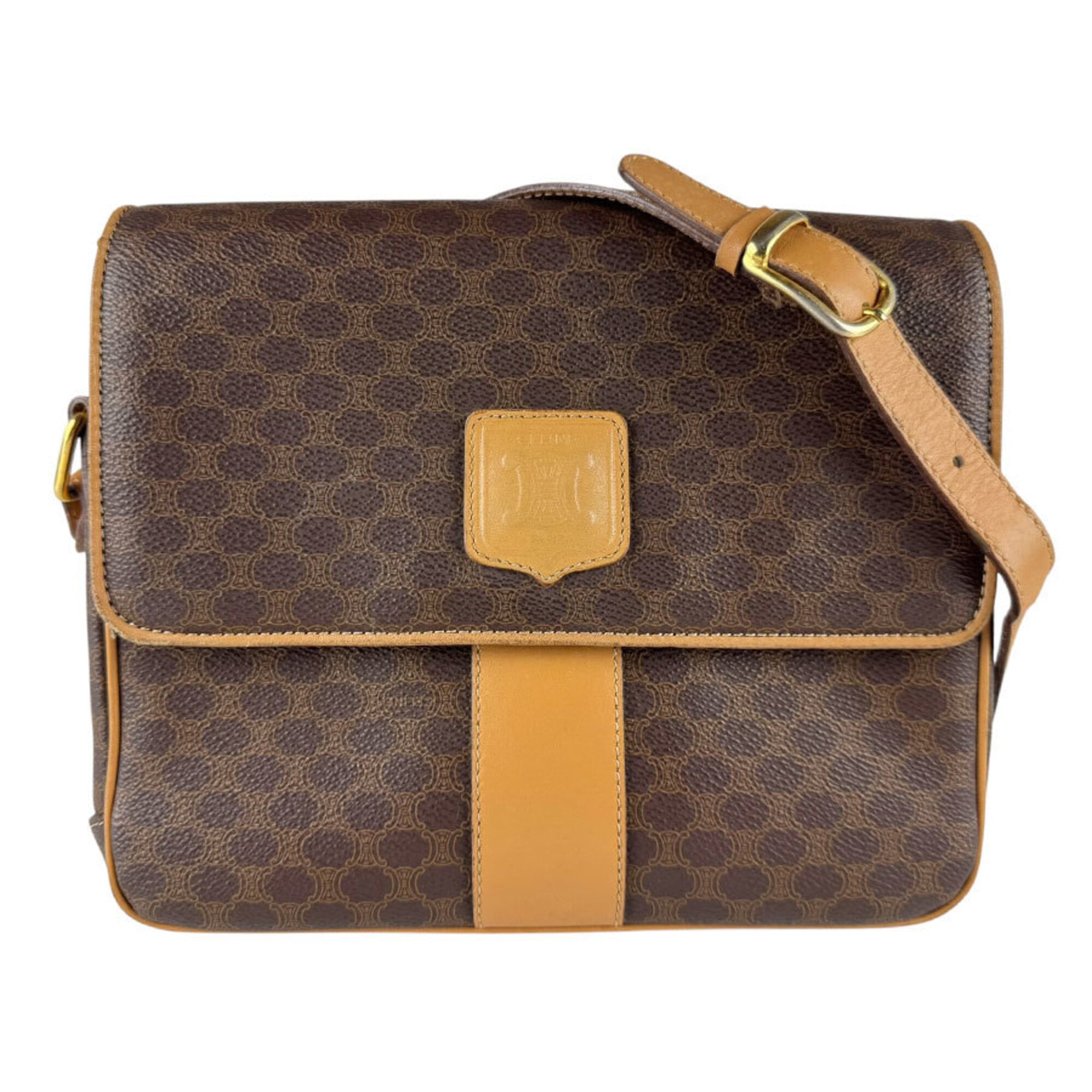 Celine Brown Coated Canvas Shoulder Bag (Pre-Owned)