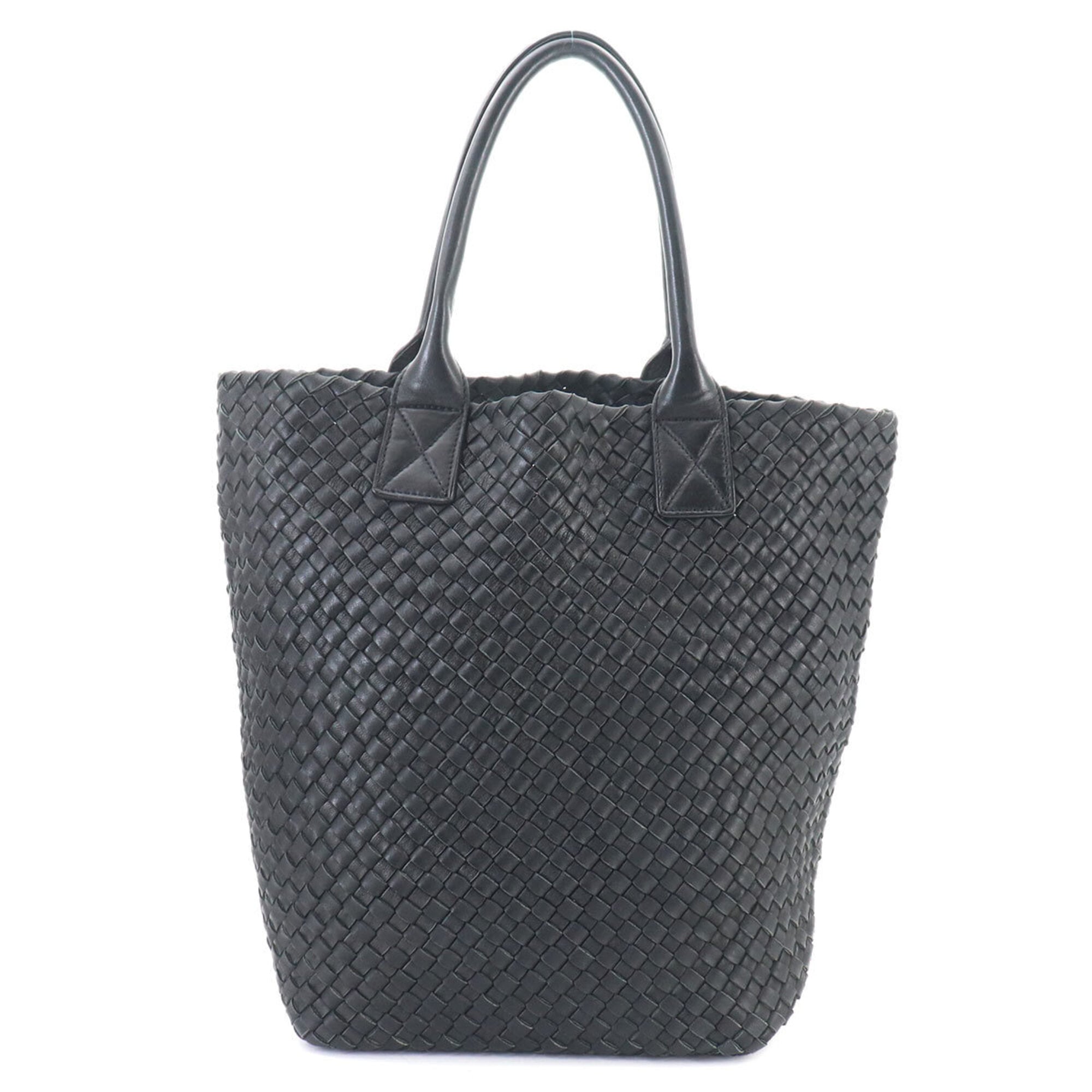 Bottega Veneta Black Intrecciato Leather Handbag Tote Bag (Pre-Owned)