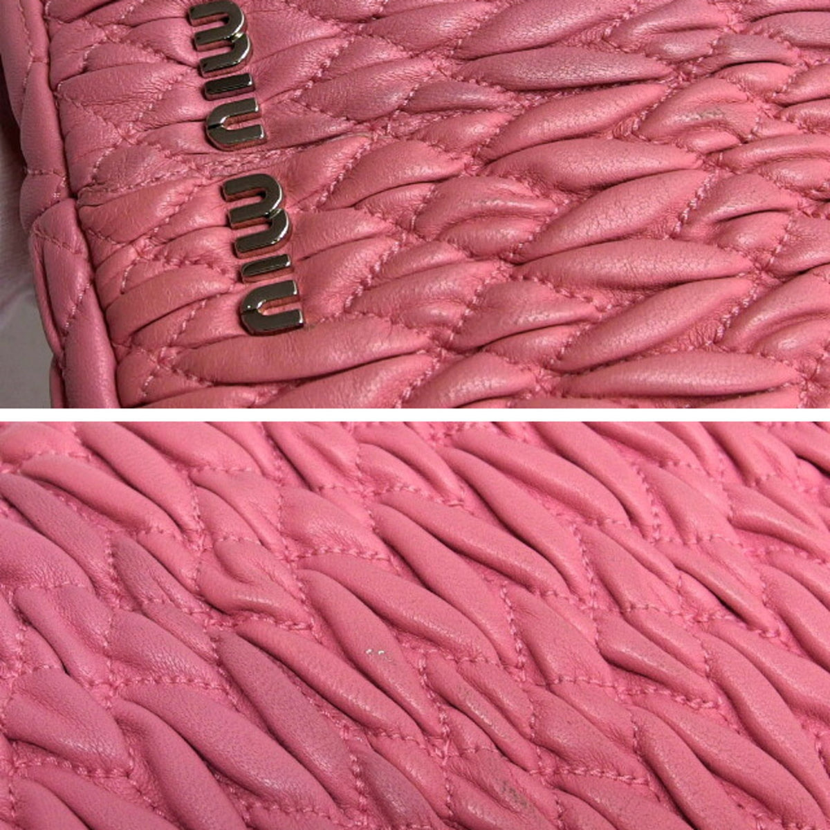 Miu Miu Matelasse Clear Pink Leather Clutch Bag Shoulder Bag (Pre-Owned)