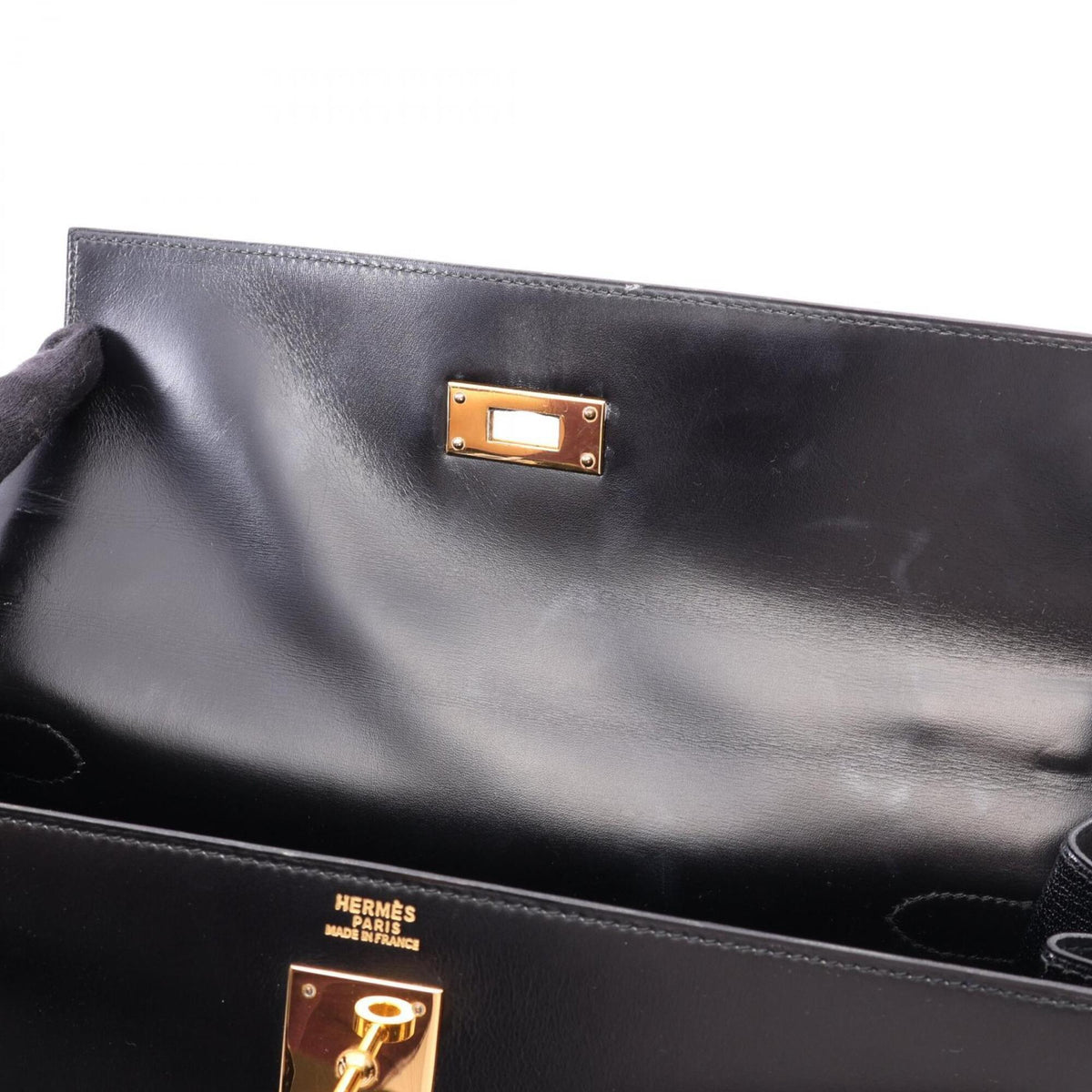 Hermes Black Box Calf Leather Leather Handbag (Pre-Owned)