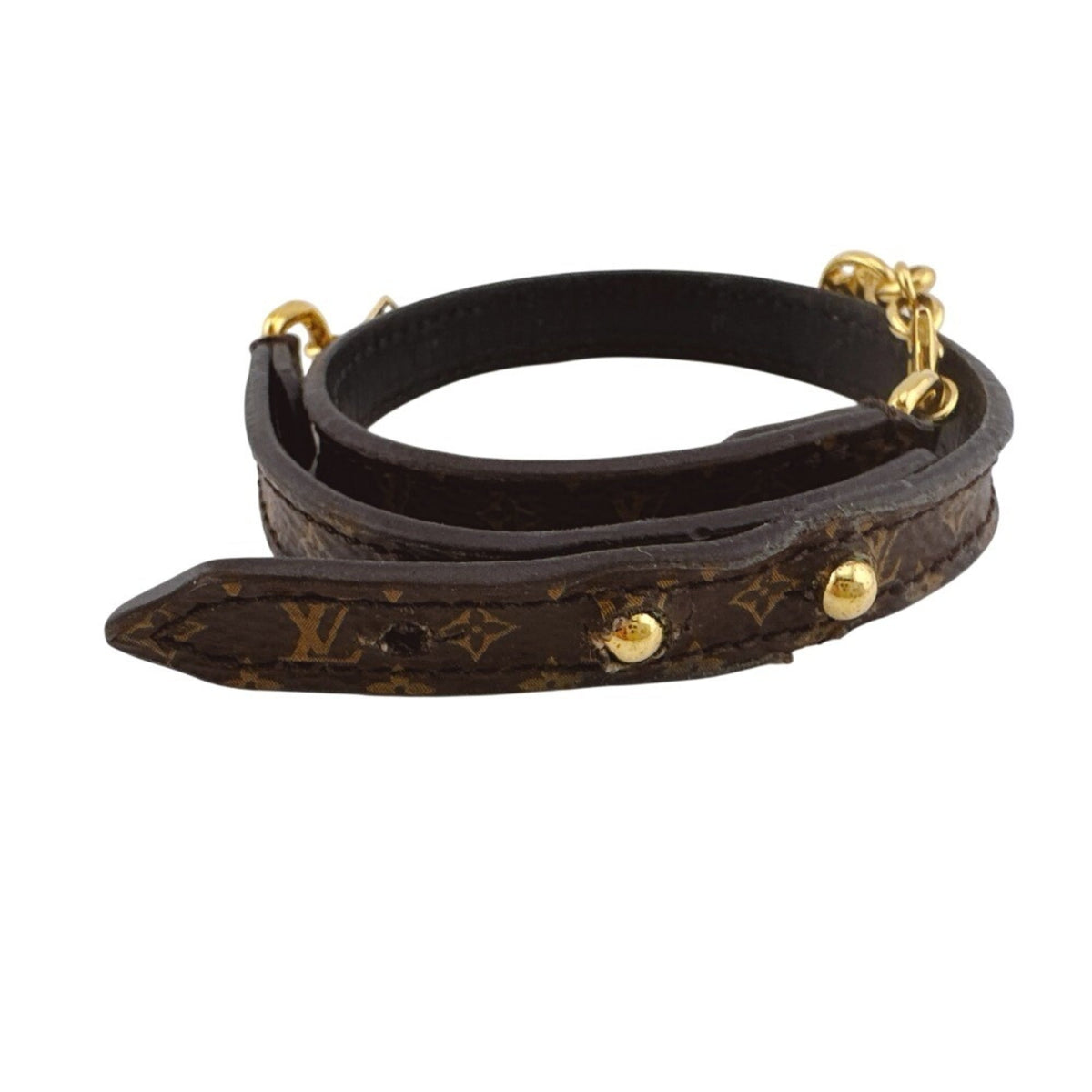 Louis Vuitton Monogram Gold Brown Leather Bangle (Pre-Owned)