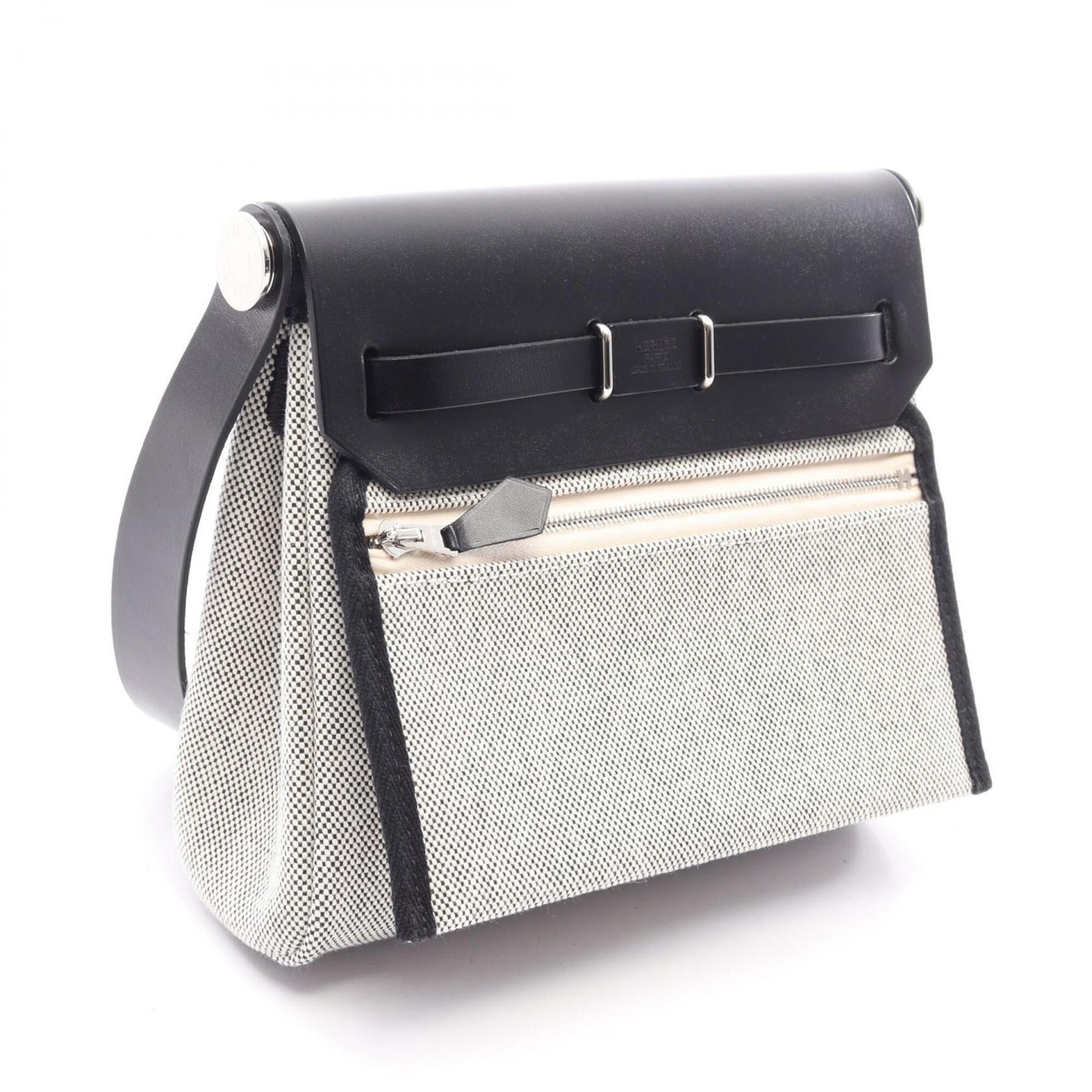 Hermes Black Gray Toile H Vache Leather Handbag Shoulder Bag (Pre-Owned)