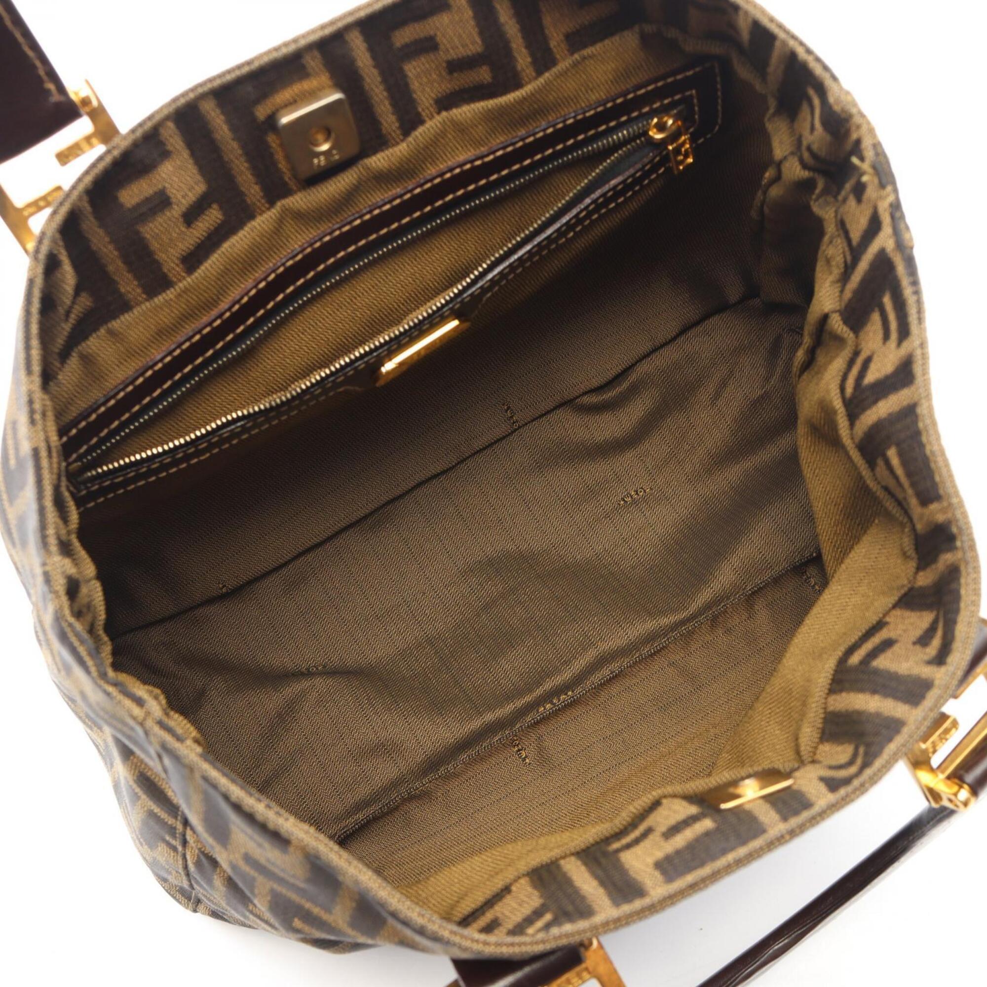 Fendi Brown Canvas Leather Handbag Tote Bag (Pre-Owned)