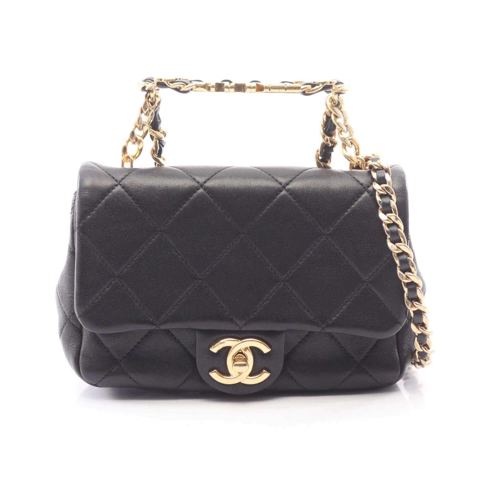 Chanel Black Leather Handbag Shoulder Bag (Pre-Owned)