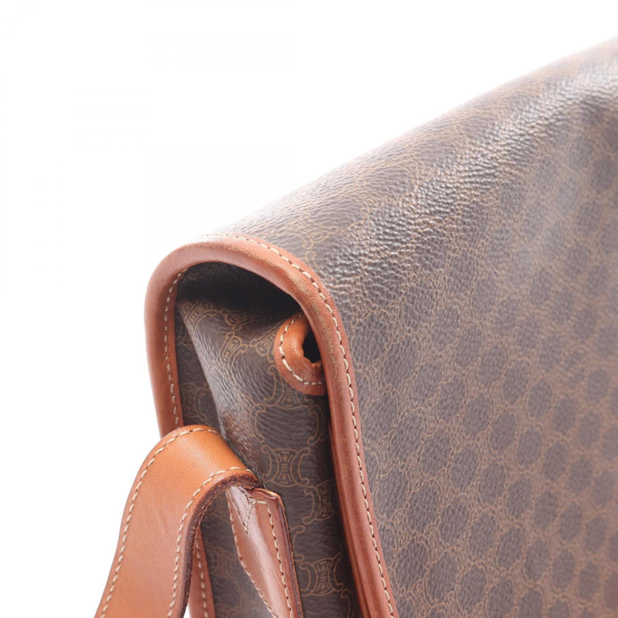 Celine Brown Coated Canvas Leather Shoulder Bag (Pre-Owned)