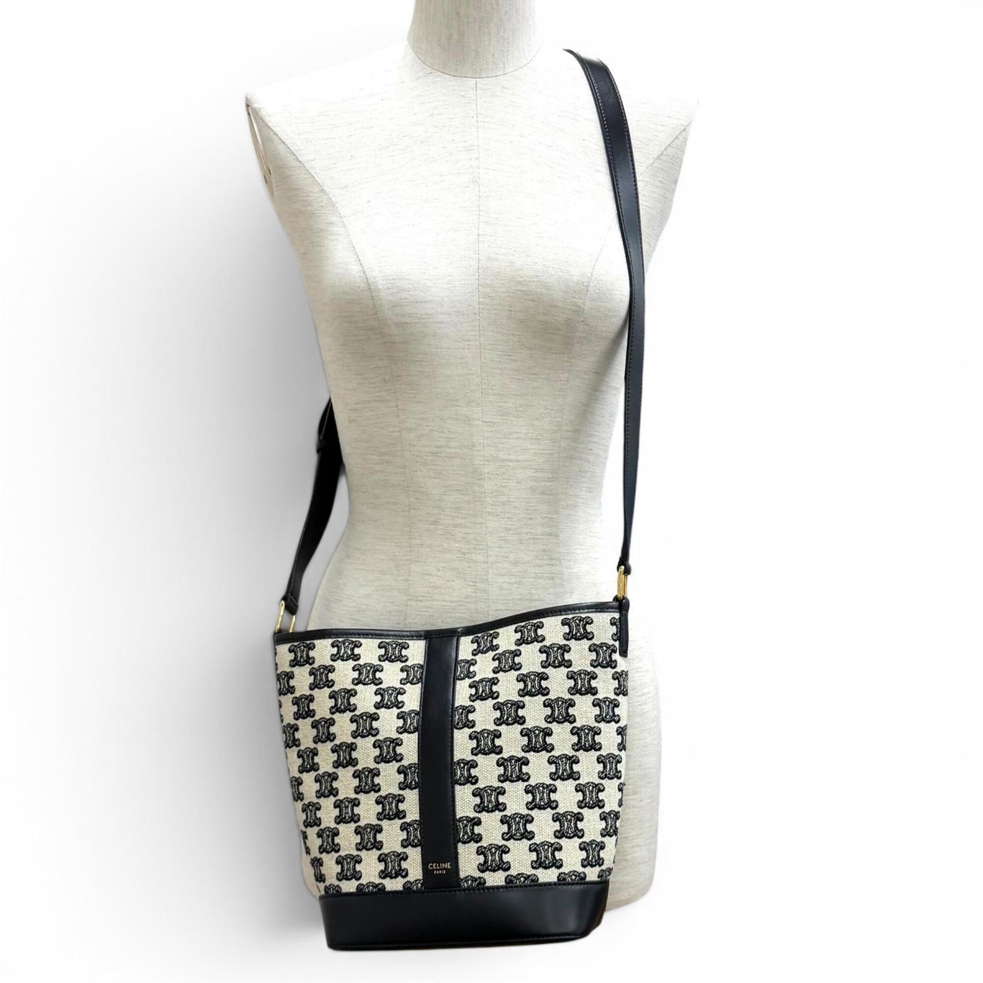 Celine Black Off-White Canvas Leather Shoulder Bag (Pre-Owned)