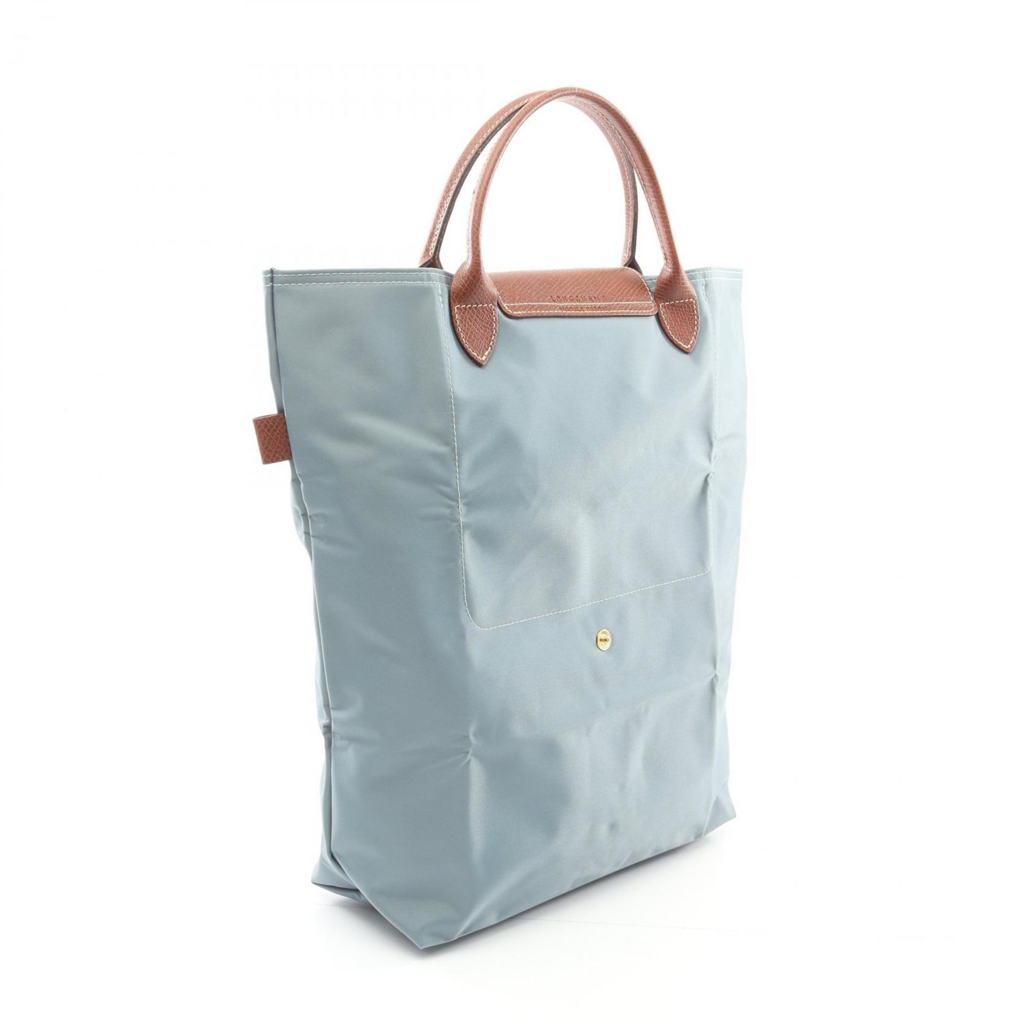 Longchamp Brown Green Light Blue Light Blue Green Fabric Leather Shopping Bag Tote Bag (Pre-Owned)