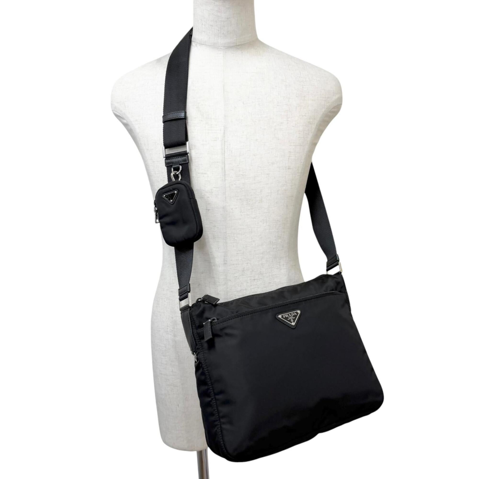 Prada Black Nylon Leather Pouch Shoulder Bag (Pre-Owned)
