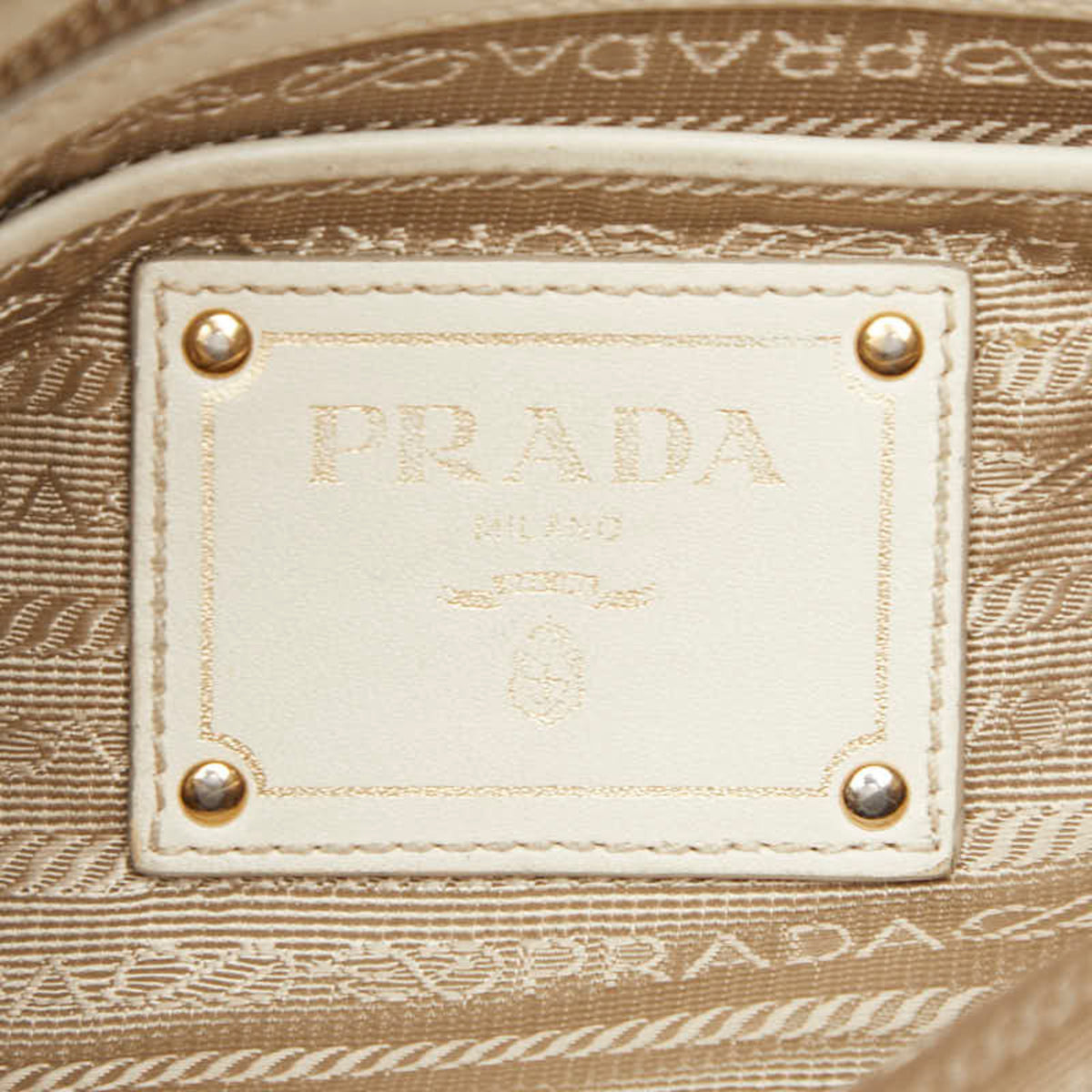Prada Beige White Canvas Leather Shoulder Bag (Pre-Owned)