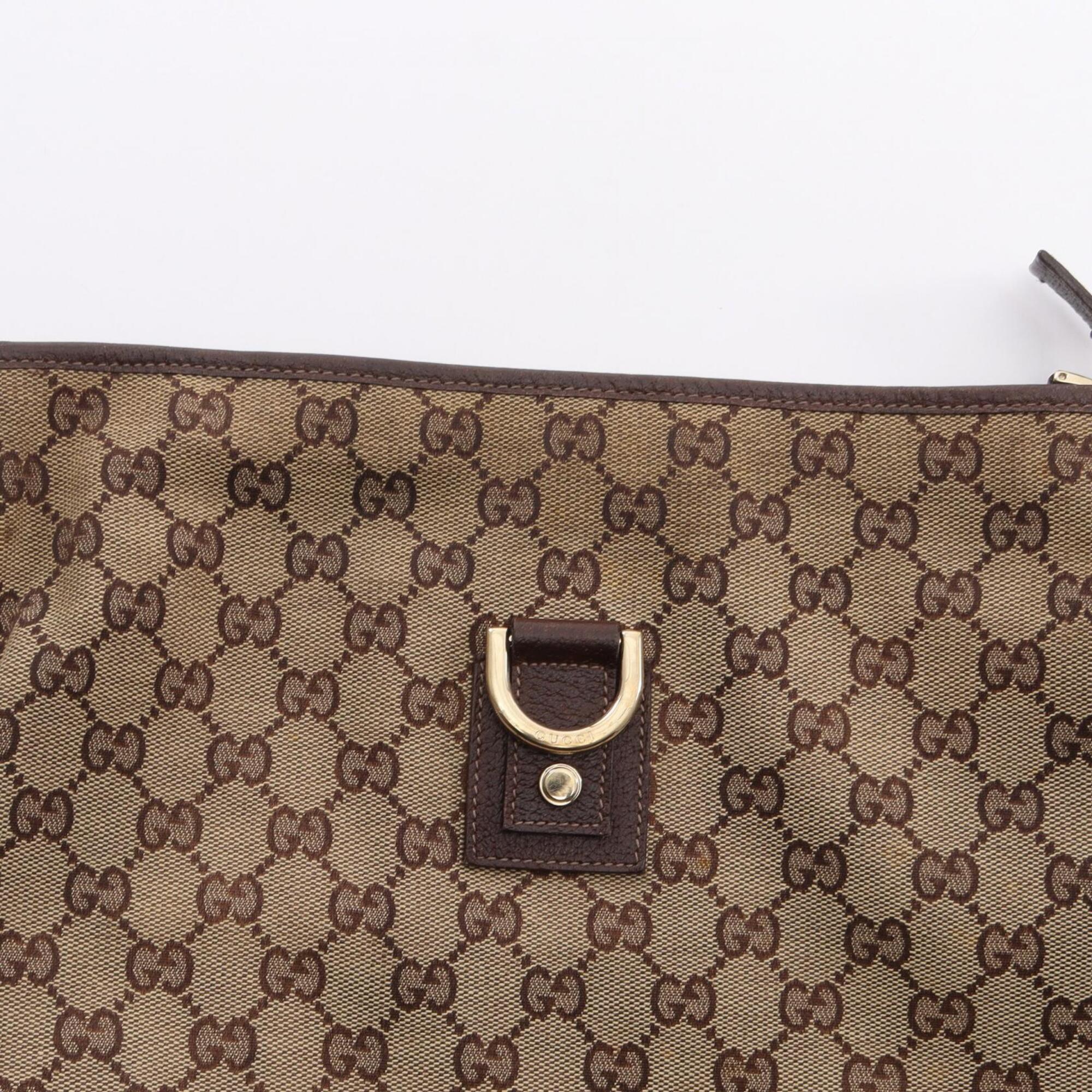 Gucci Beige Brown Canvas Leather Handbag Shoulder Bag (Pre-Owned)