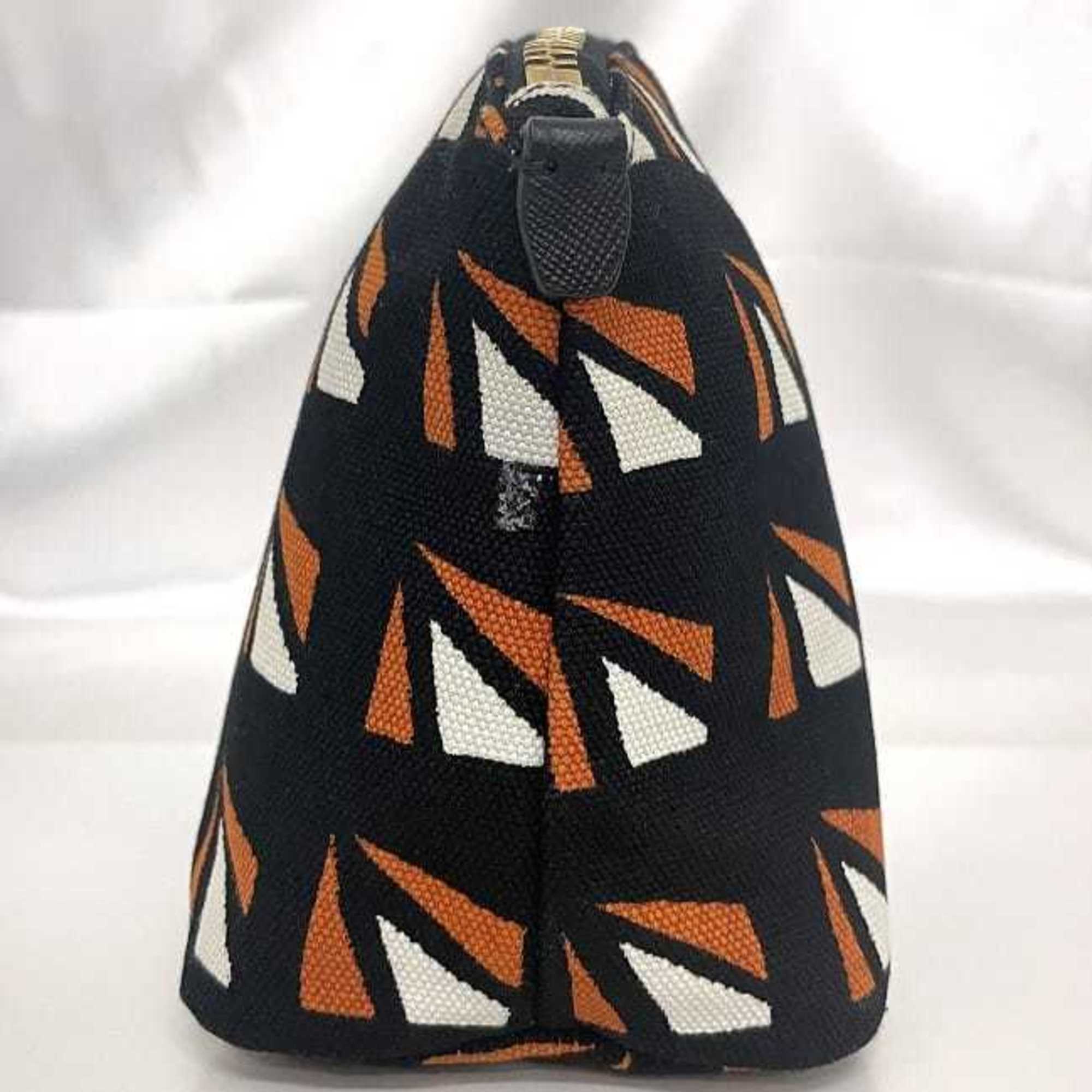 Prada Black Orange Canvas Leather Pouch (Pre-Owned)