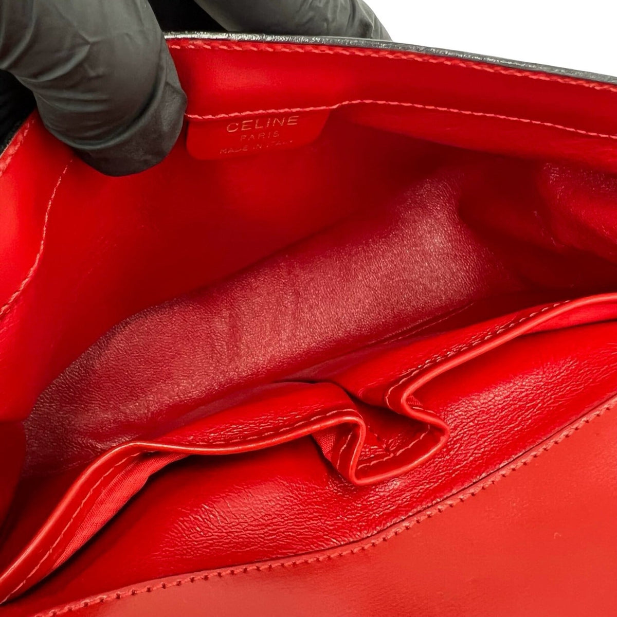 Celine Red Color Leather Pochette Shoulder Bag (Pre-Owned)