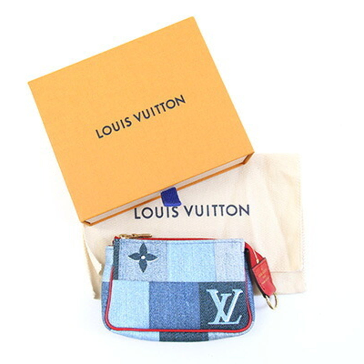 Louis Vuitton Blue Red Color Denim Leather Coin Purse/Coin Case (Pre-Owned)
