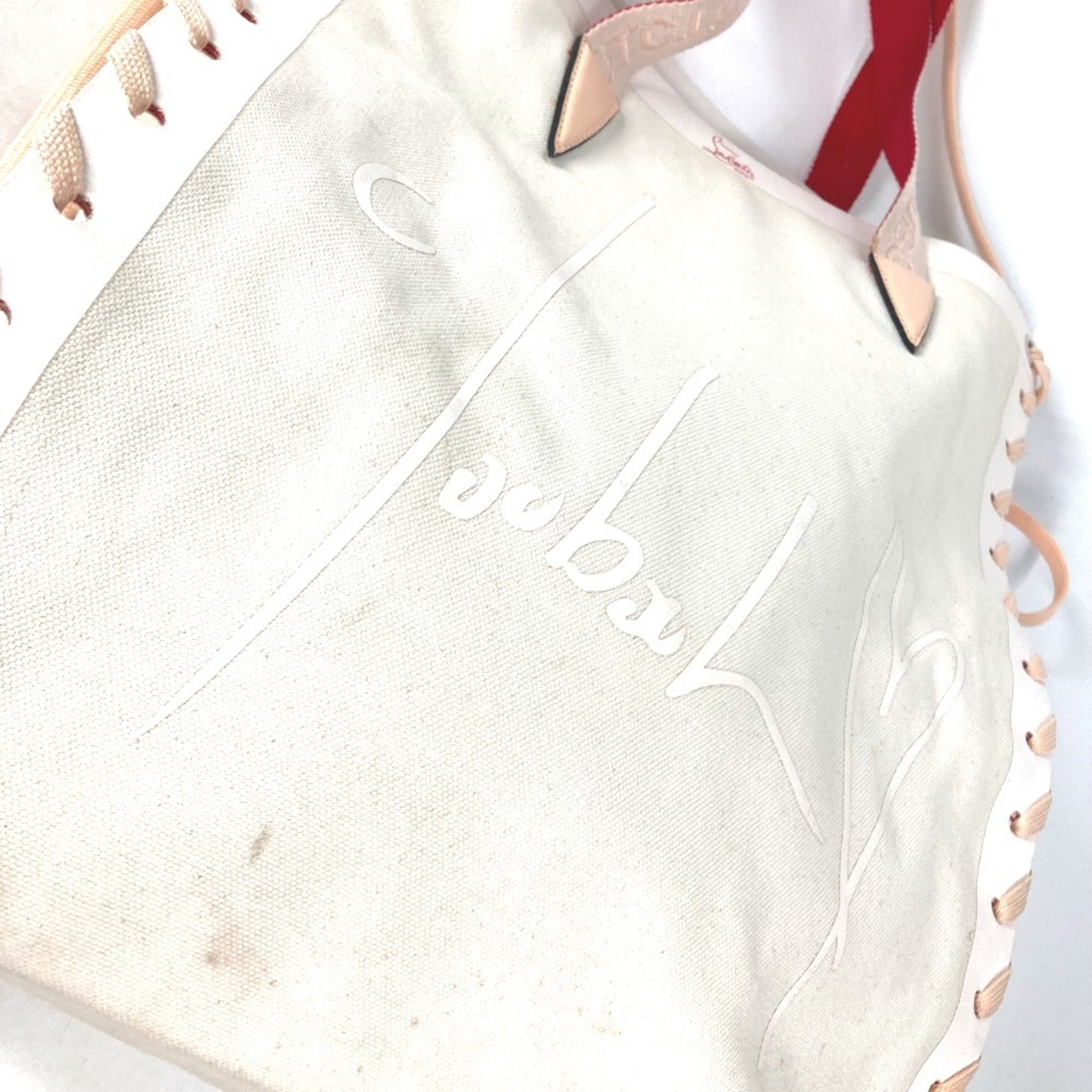Christian Louboutin Pink White Canvas Leather Shoulder Bag Tote Bag (Pre-Owned)