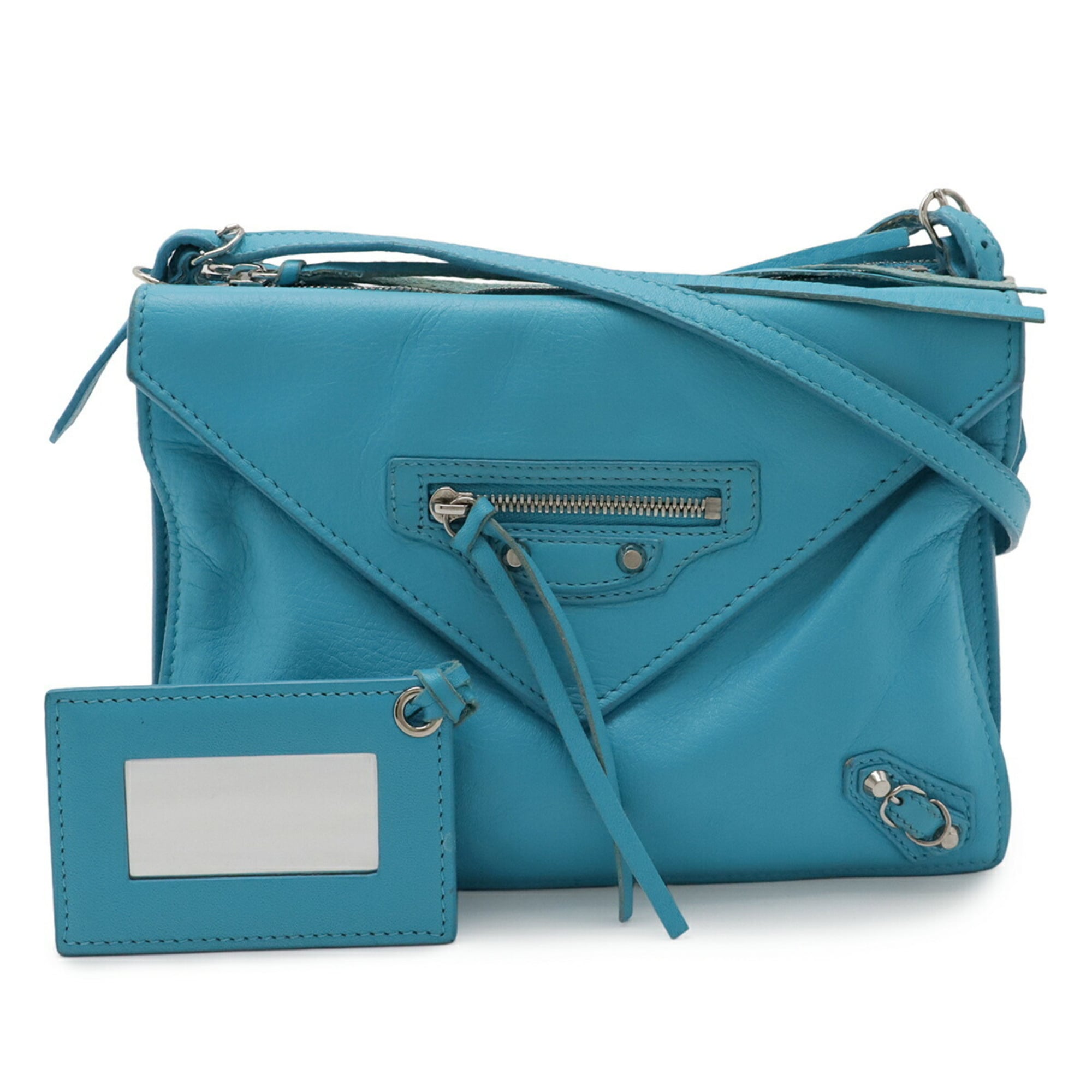 Balenciaga Paper Turquoise Leather Clutch Bag Pochette Shoulder Bag (Pre-Owned)