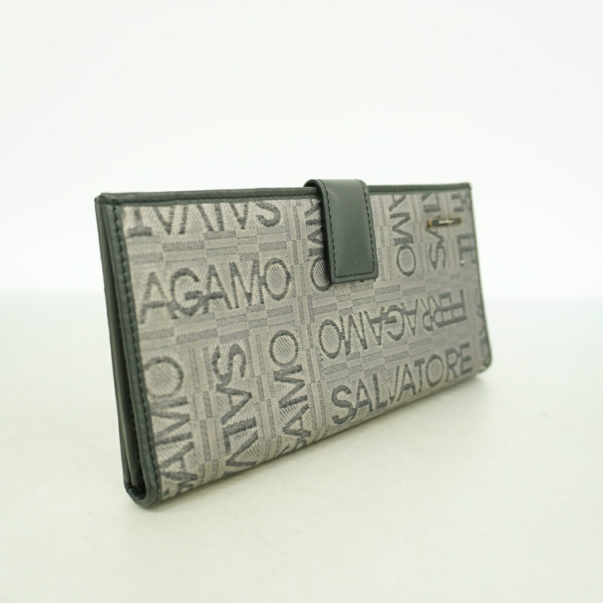 Salvatore Ferragamo Gray Canvas Long Wallet (Bi-Fold) (Pre-Owned)