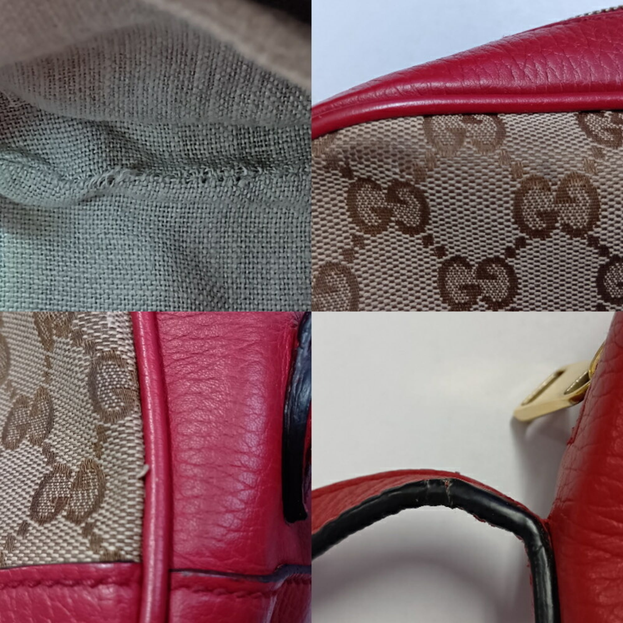 Gucci Beige Red Color Gg Canvas Leather Shoulder Bag (Pre-Owned)