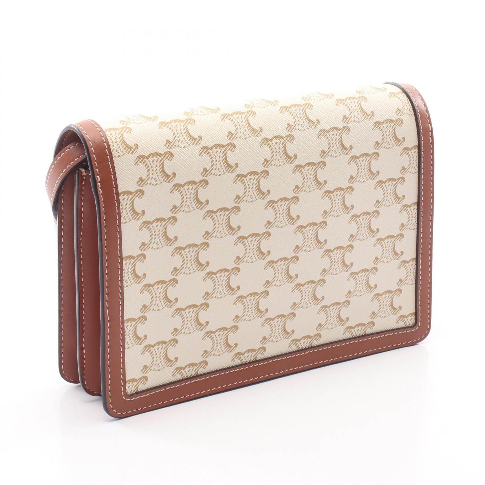 Celine Brown White Pvc Coated Canvas Leather Shoulder Bag (Pre-Owned)