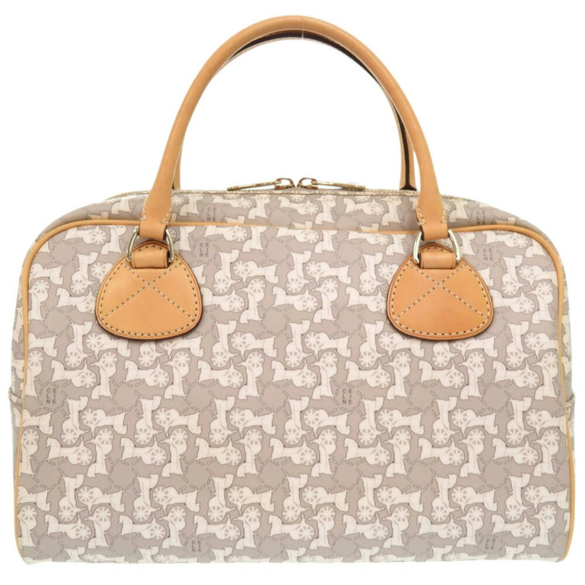Celine Beige Gray White Pvc Leather Boston Bag Handbag (Pre-Owned)