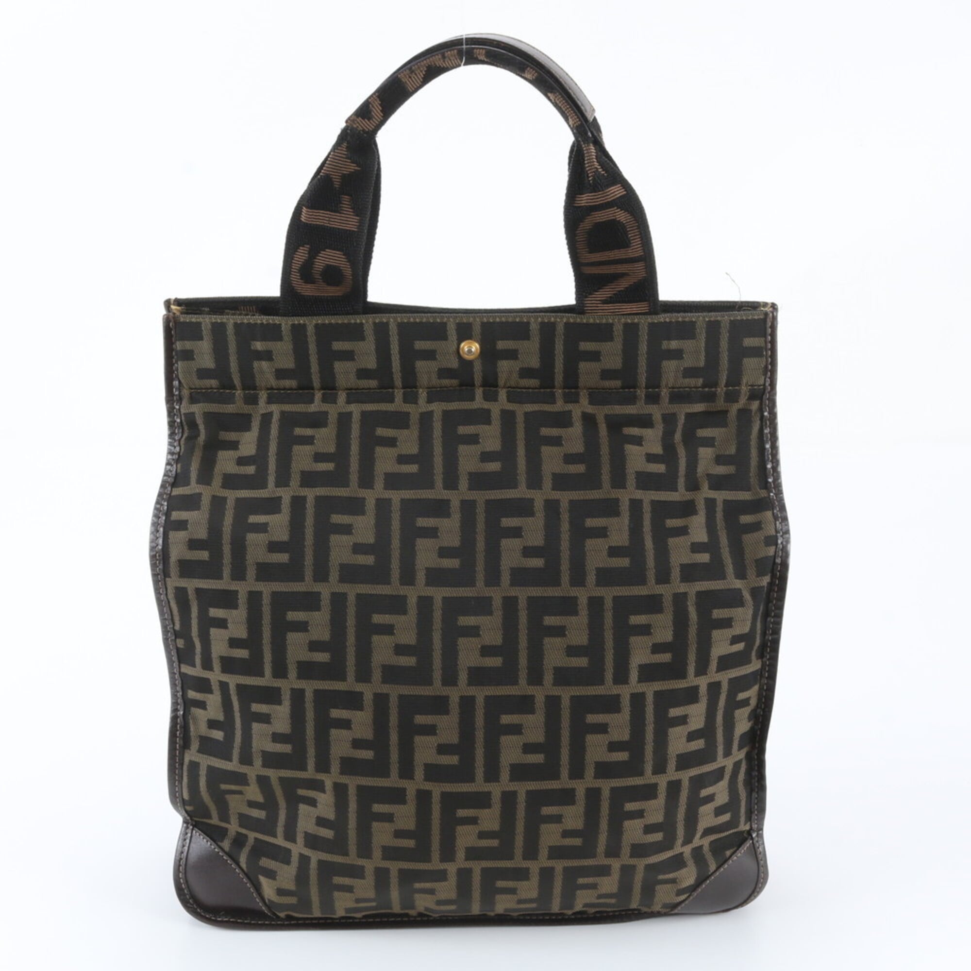 Fendi Brown Leather Canvas Handbag Shoulder Bag Tote Bag (Pre-Owned)