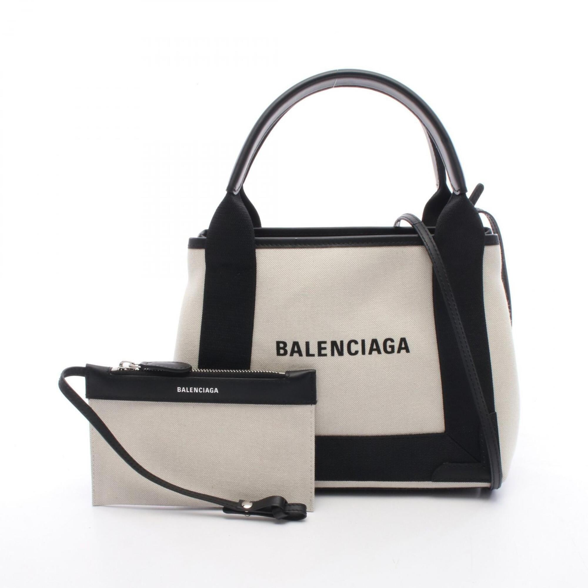 Balenciaga Black Ivory Canvas Leather Handbag (Pre-Owned)