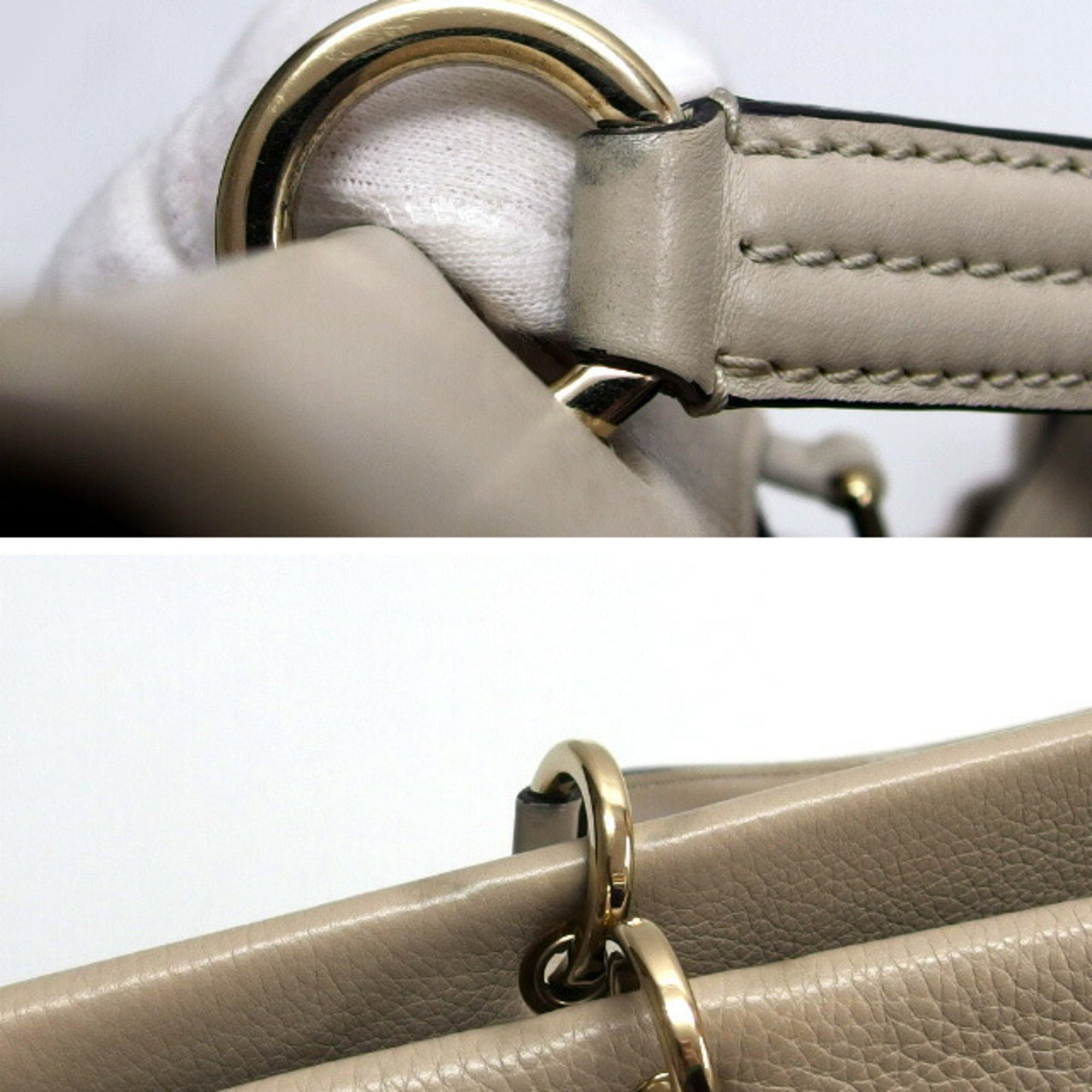 Salvatore Ferragamo Light Beige Leather Handbag Shoulder Bag Tote Bag (Pre-Owned)