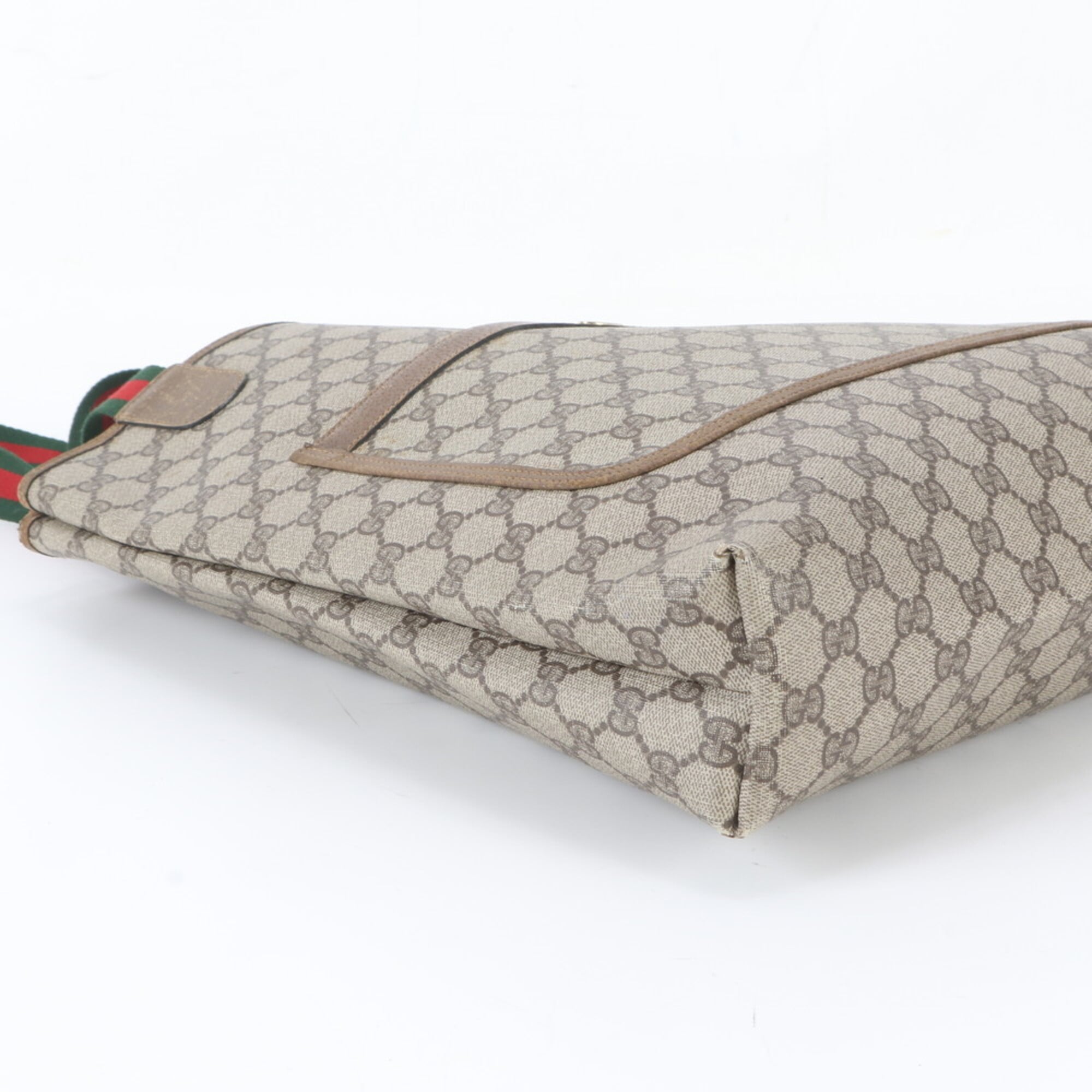 Gucci Sherry Line Brown Leather Coated Canvas Handbag Shoulder Bag Tote Bag (Pre-Owned)