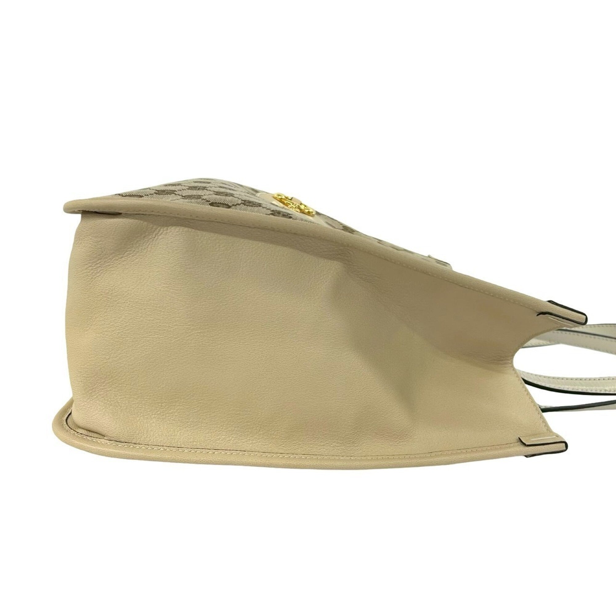 Gucci Beige Brown Canvas Leather Shoulder Bag Tote Bag (Pre-Owned)