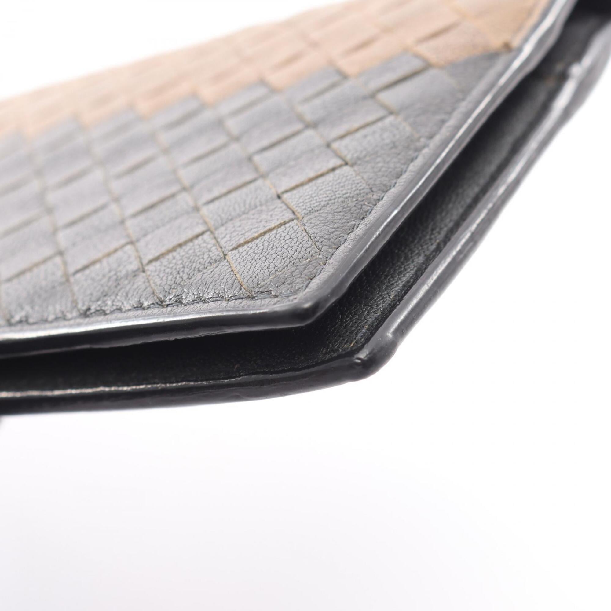 Bottega Veneta Intrecciato Beige Green Navy Leather Long Wallet (Bi-Fold) (Pre-Owned)