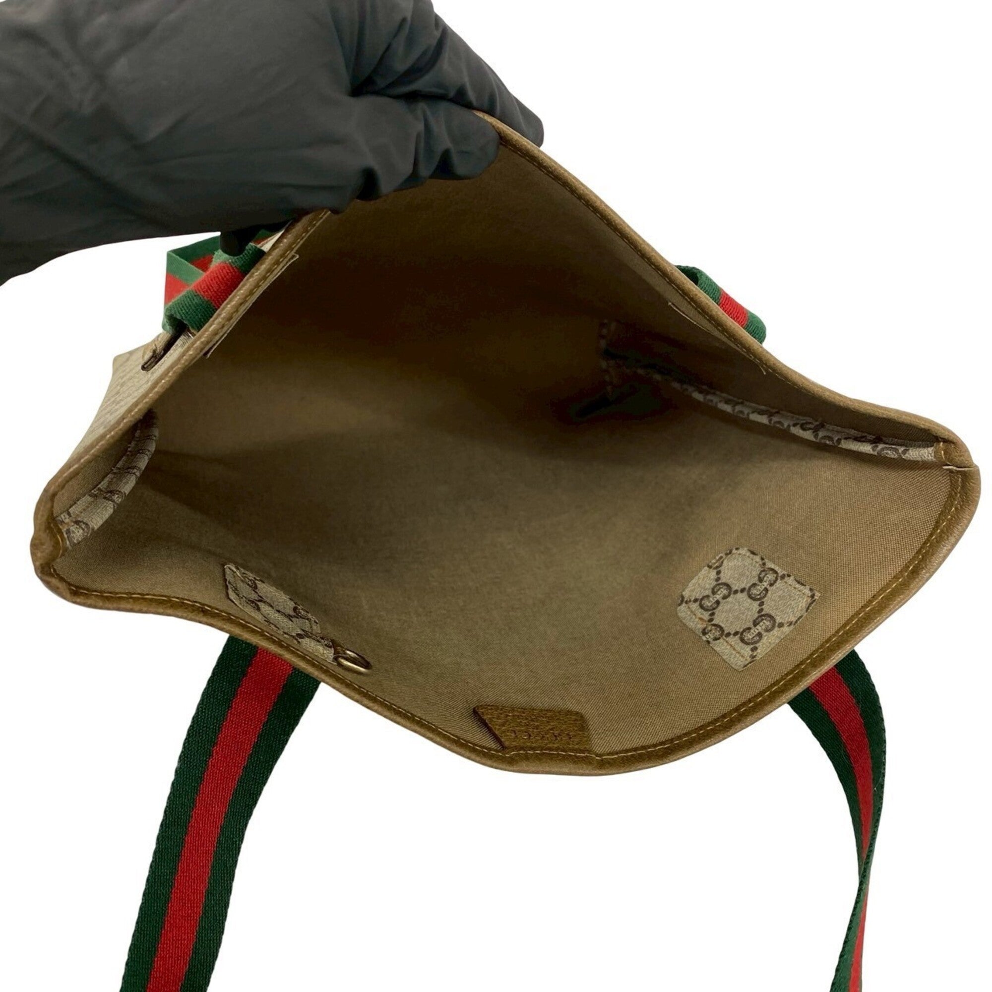Gucci Brown Green Red Color Leather Pvc Tote Bag (Pre-Owned)