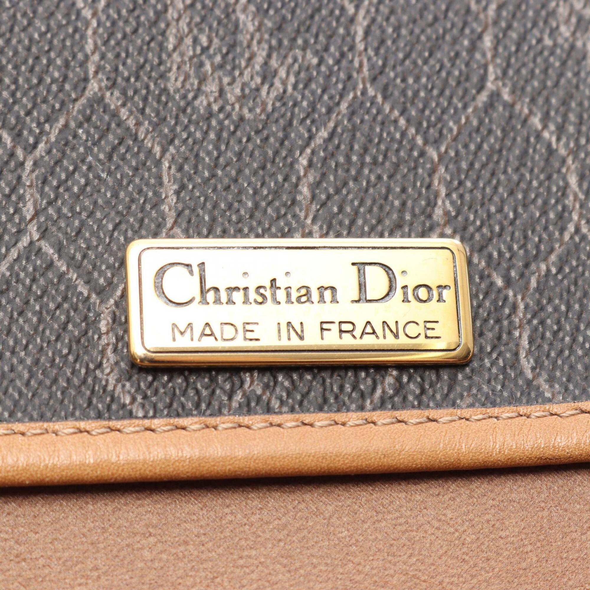 Christian Dior Black Brown Coated Canvas Leather Handbag Shoulder Bag (Pre-Owned)