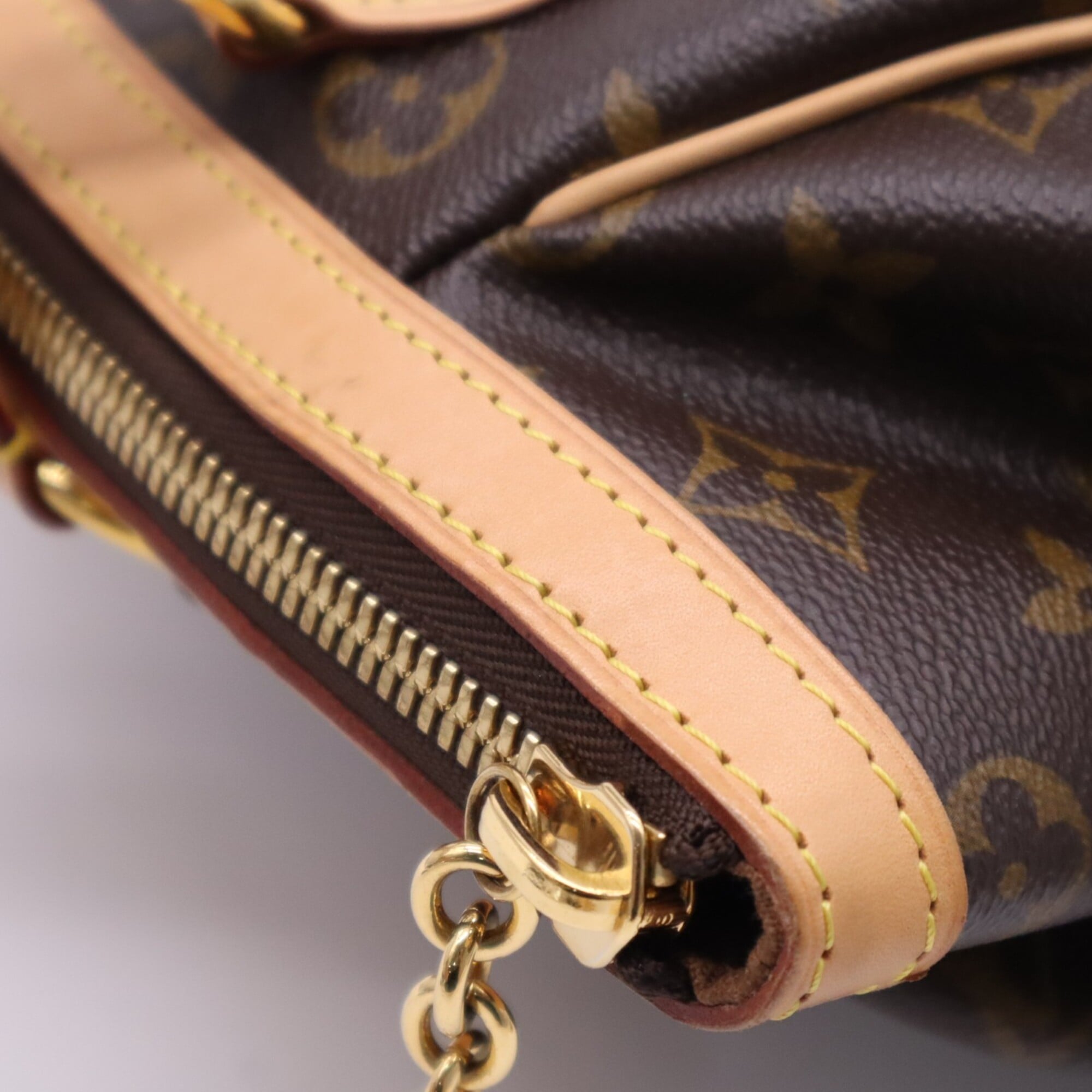 Louis Vuitton Monogram Beige Brown Coated Canvas Leather Handbag (Pre-Owned)